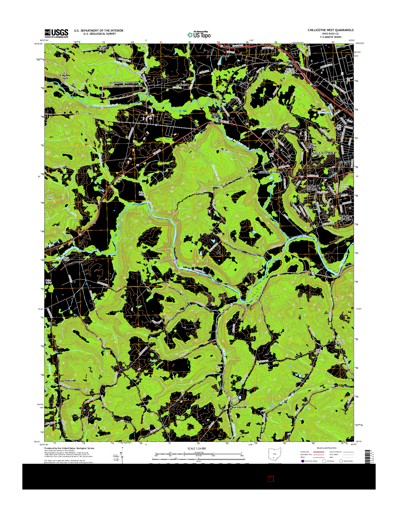 USGS US TOPO 7.5-MINUTE MAP FOR CHILLICOTHE WEST, OH 2016