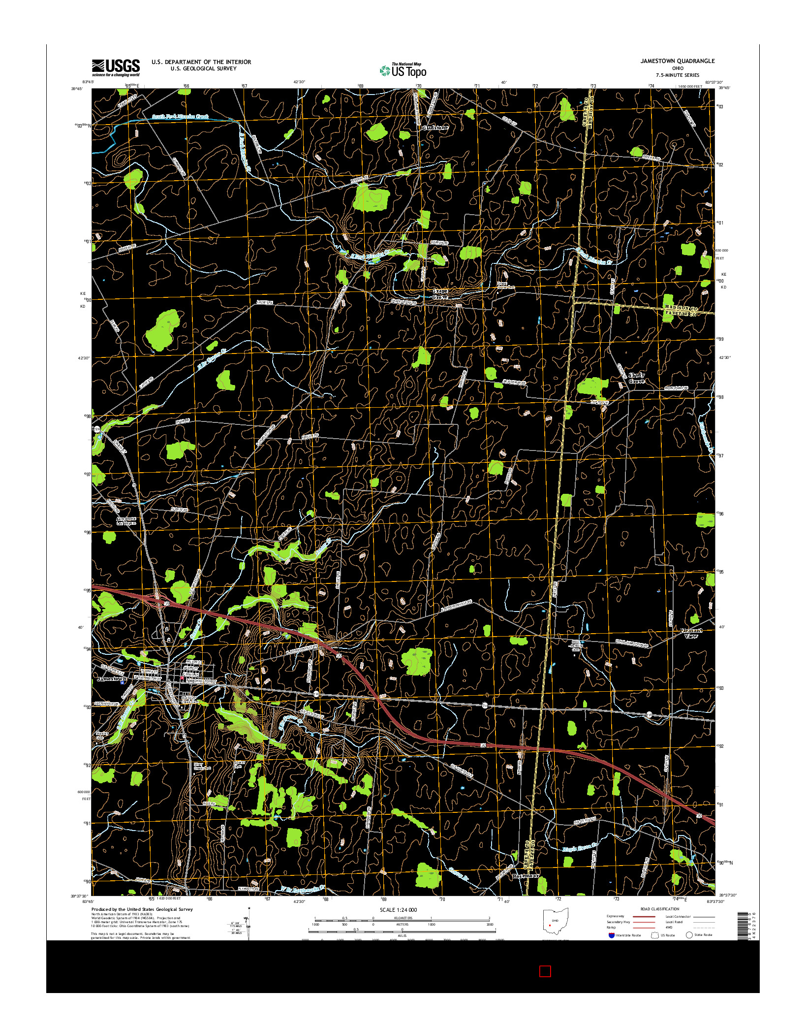 USGS US TOPO 7.5-MINUTE MAP FOR JAMESTOWN, OH 2016