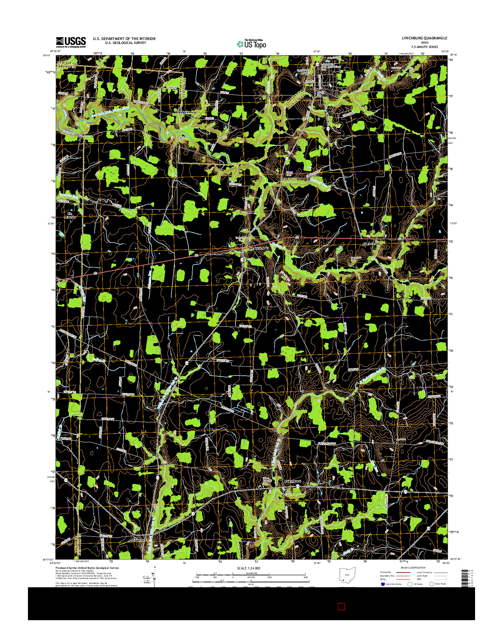 USGS US TOPO 7.5-MINUTE MAP FOR LYNCHBURG, OH 2016