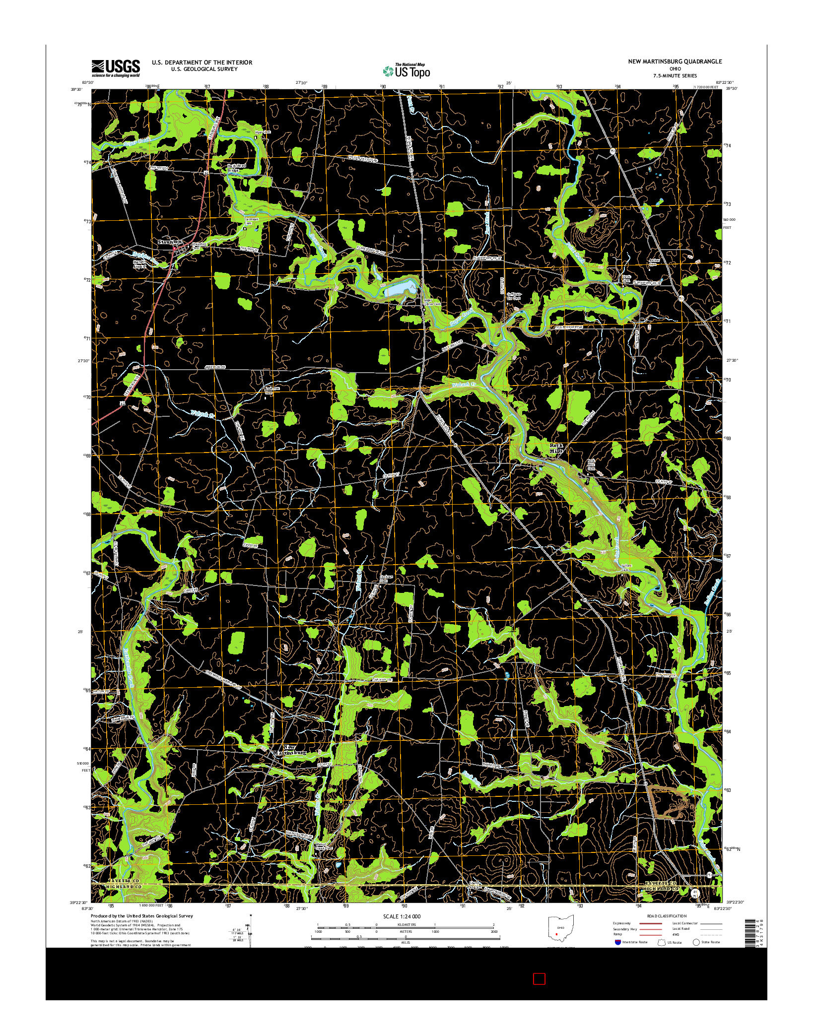 USGS US TOPO 7.5-MINUTE MAP FOR NEW MARTINSBURG, OH 2016