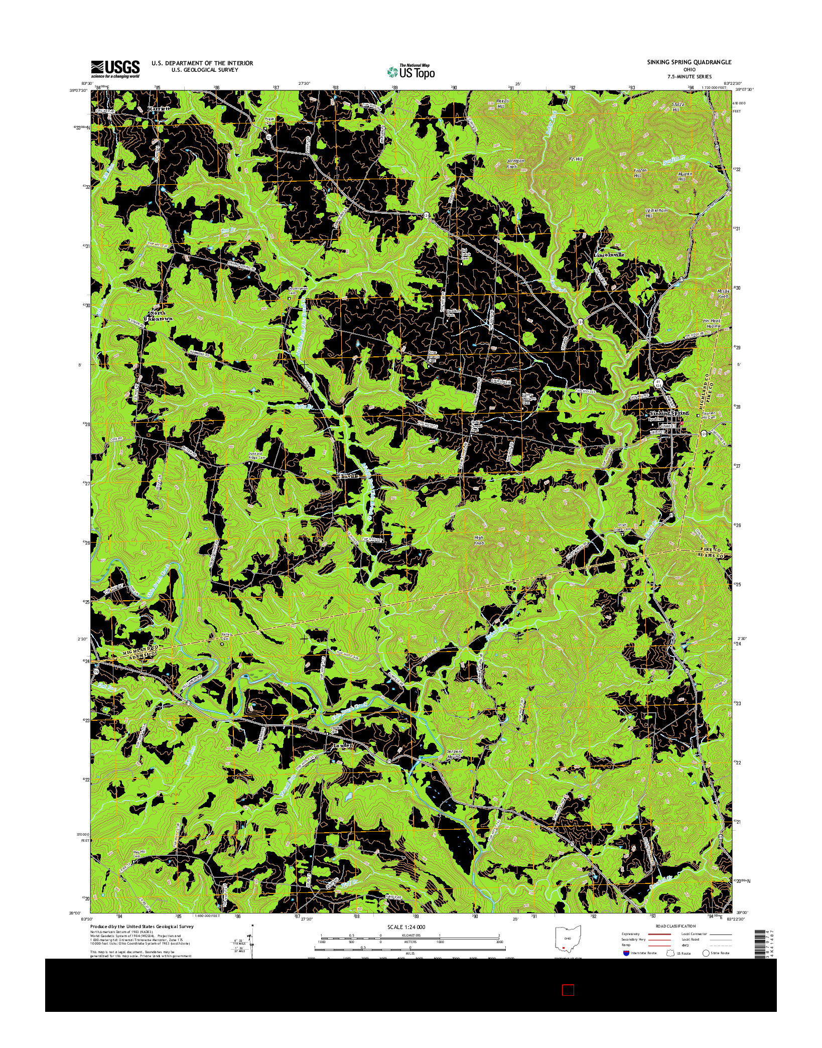 USGS US TOPO 7.5-MINUTE MAP FOR SINKING SPRING, OH 2016
