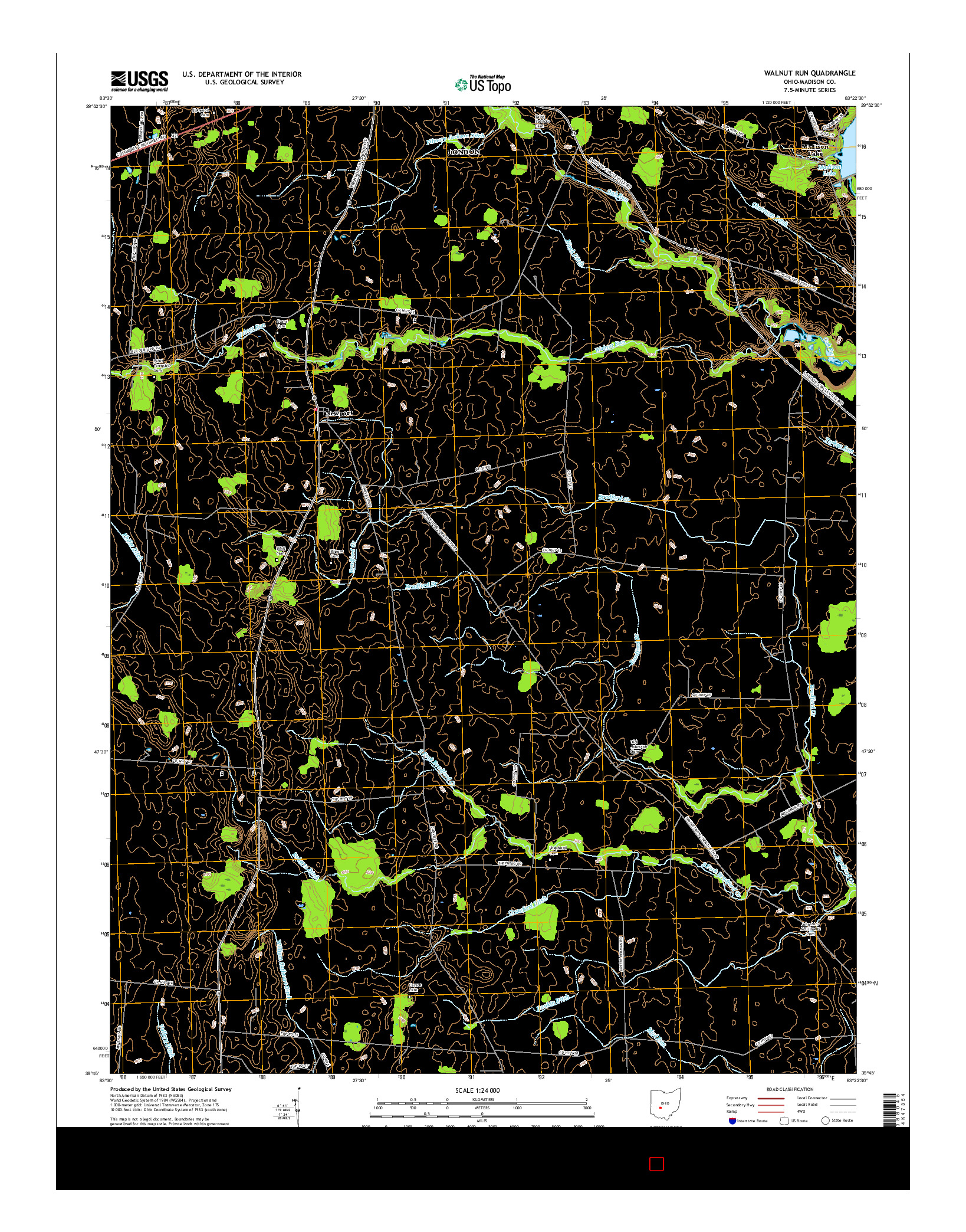 USGS US TOPO 7.5-MINUTE MAP FOR WALNUT RUN, OH 2016