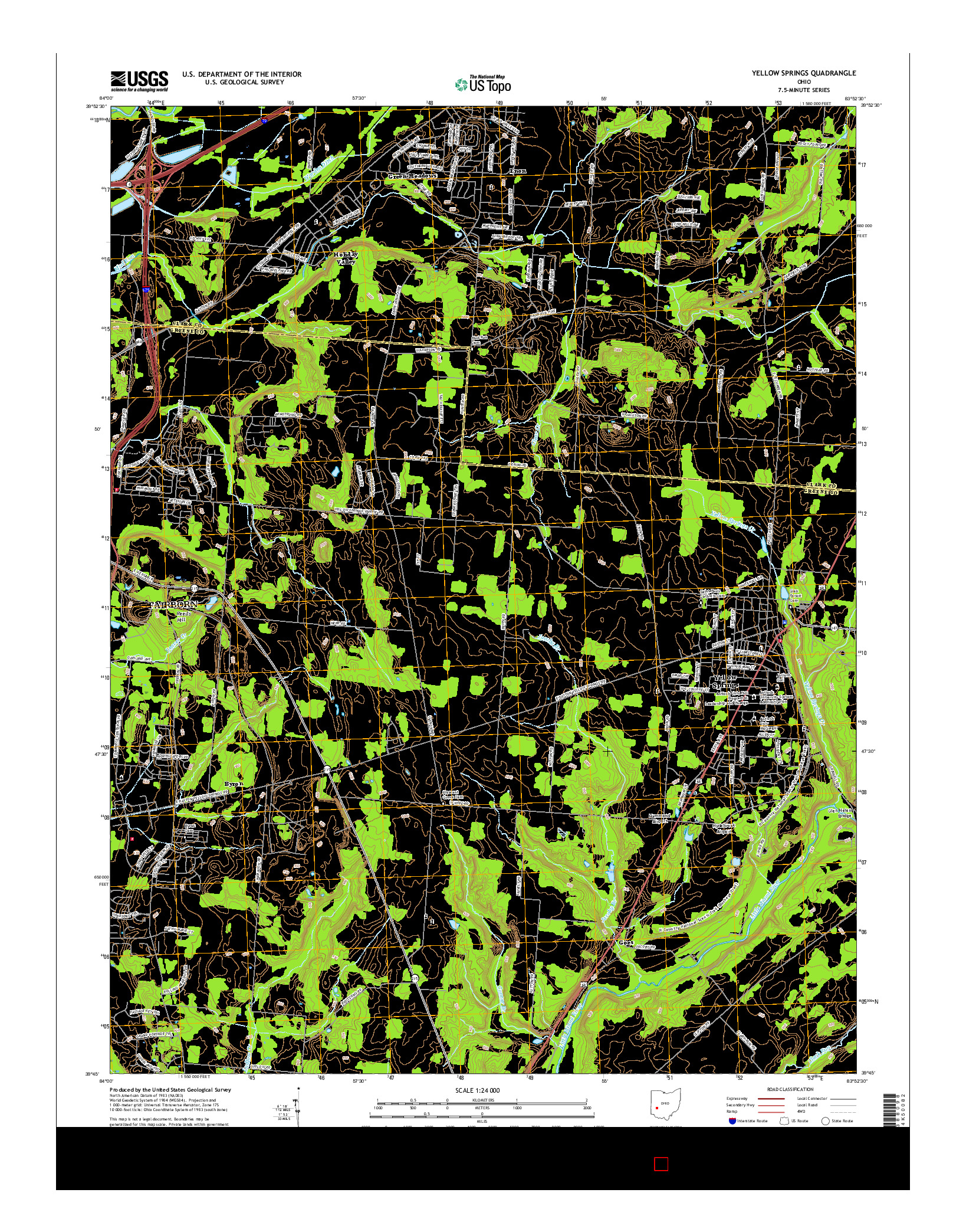 USGS US TOPO 7.5-MINUTE MAP FOR YELLOW SPRINGS, OH 2016