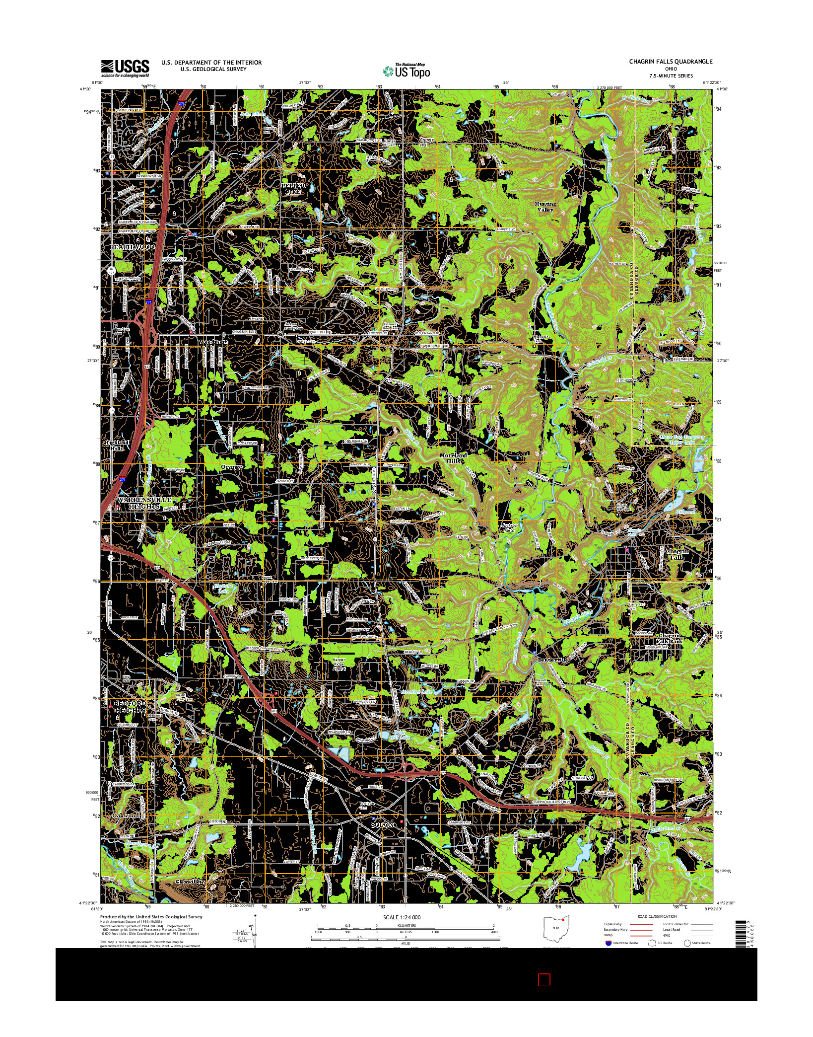 USGS US TOPO 7.5-MINUTE MAP FOR CHAGRIN FALLS, OH 2016