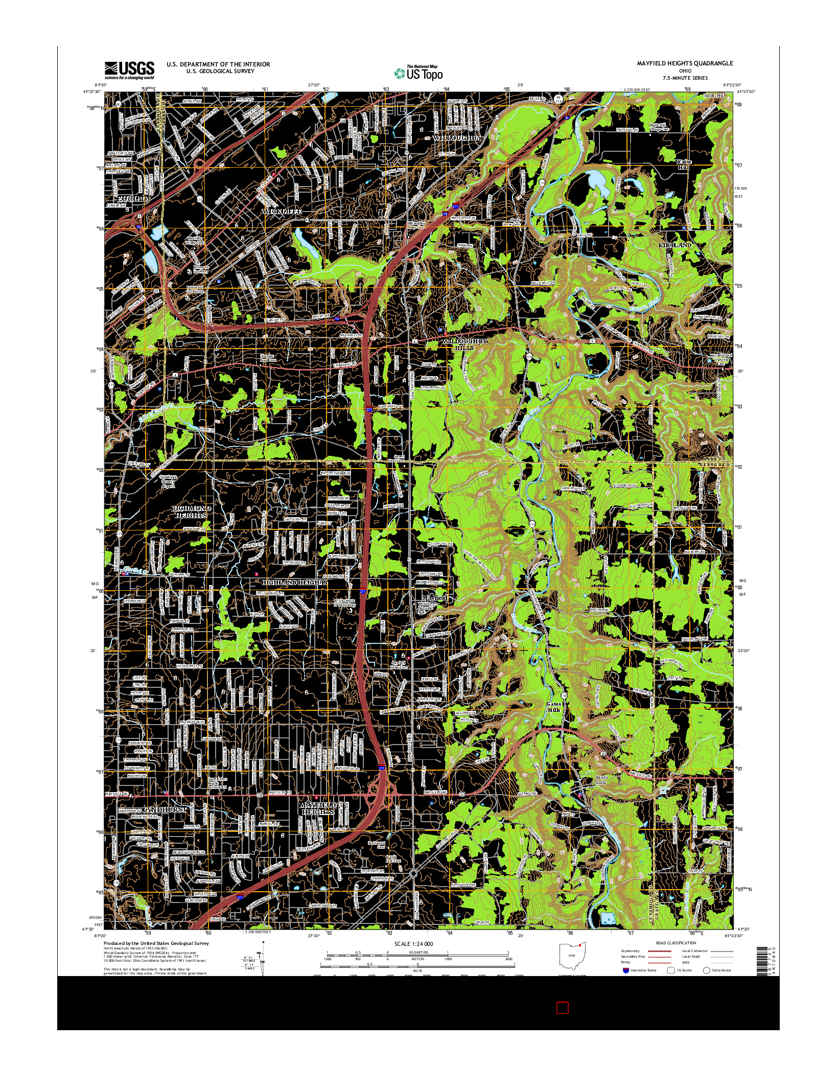 USGS US TOPO 7.5-MINUTE MAP FOR MAYFIELD HEIGHTS, OH 2016