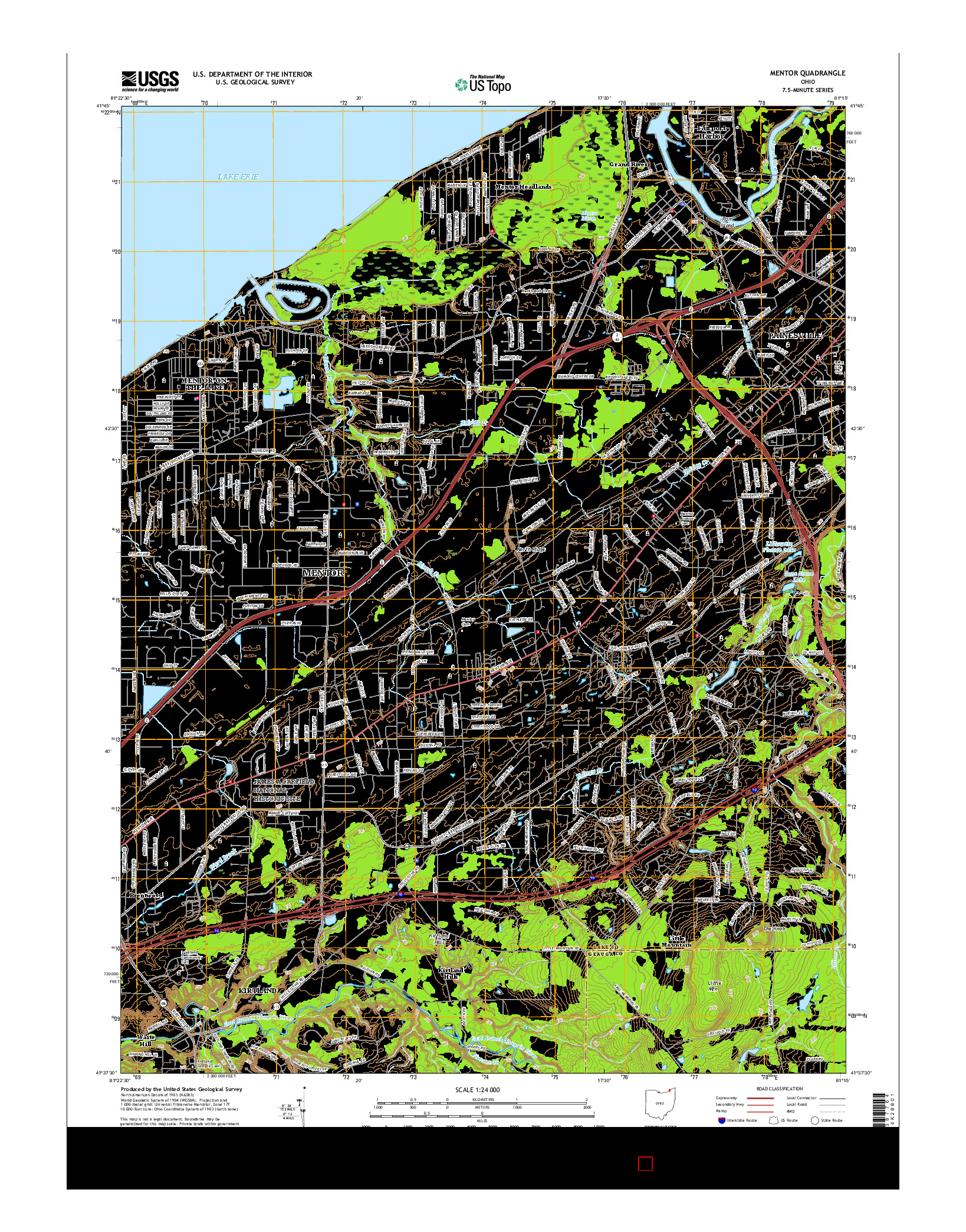 USGS US TOPO 7.5-MINUTE MAP FOR MENTOR, OH 2016