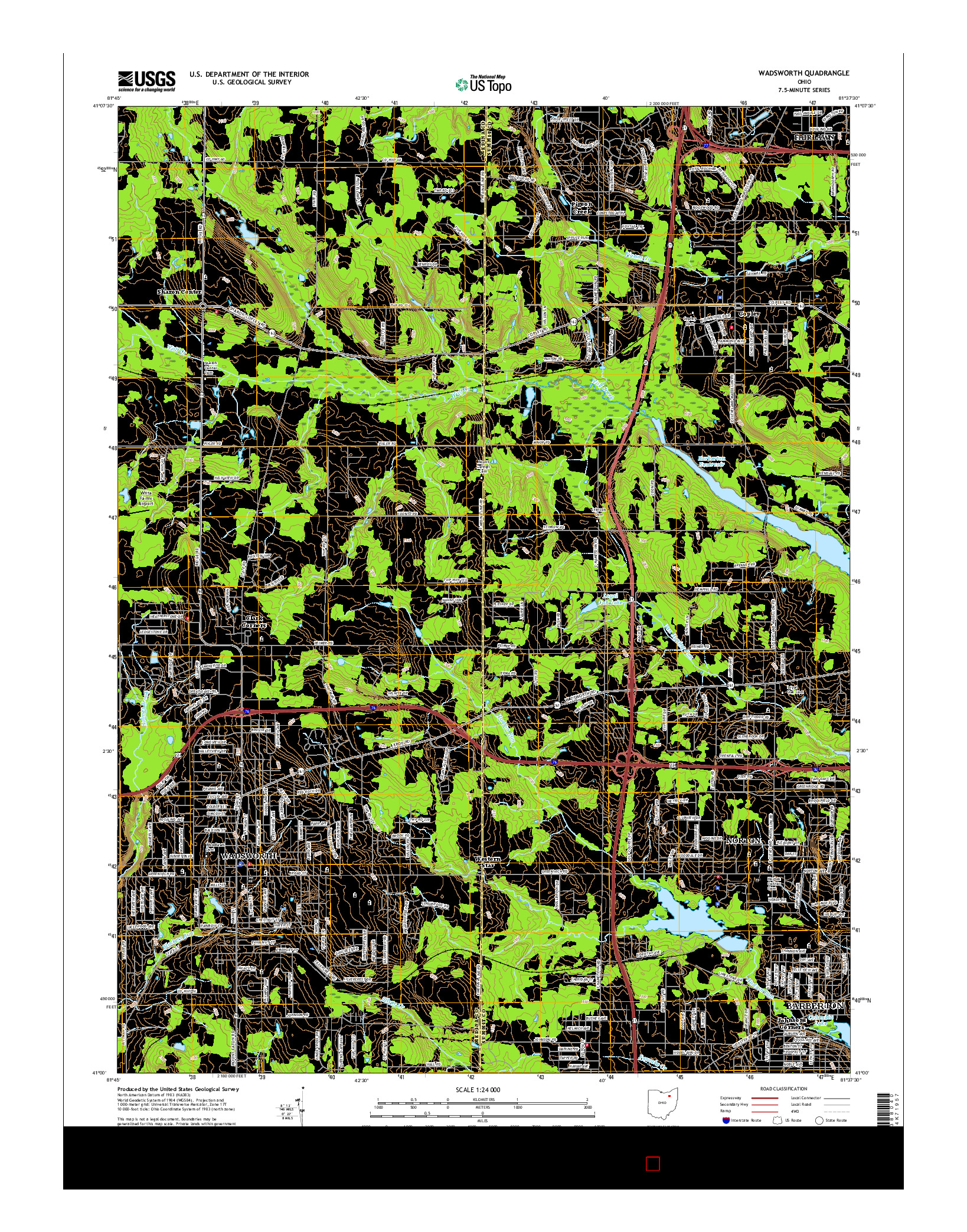 USGS US TOPO 7.5-MINUTE MAP FOR WADSWORTH, OH 2016