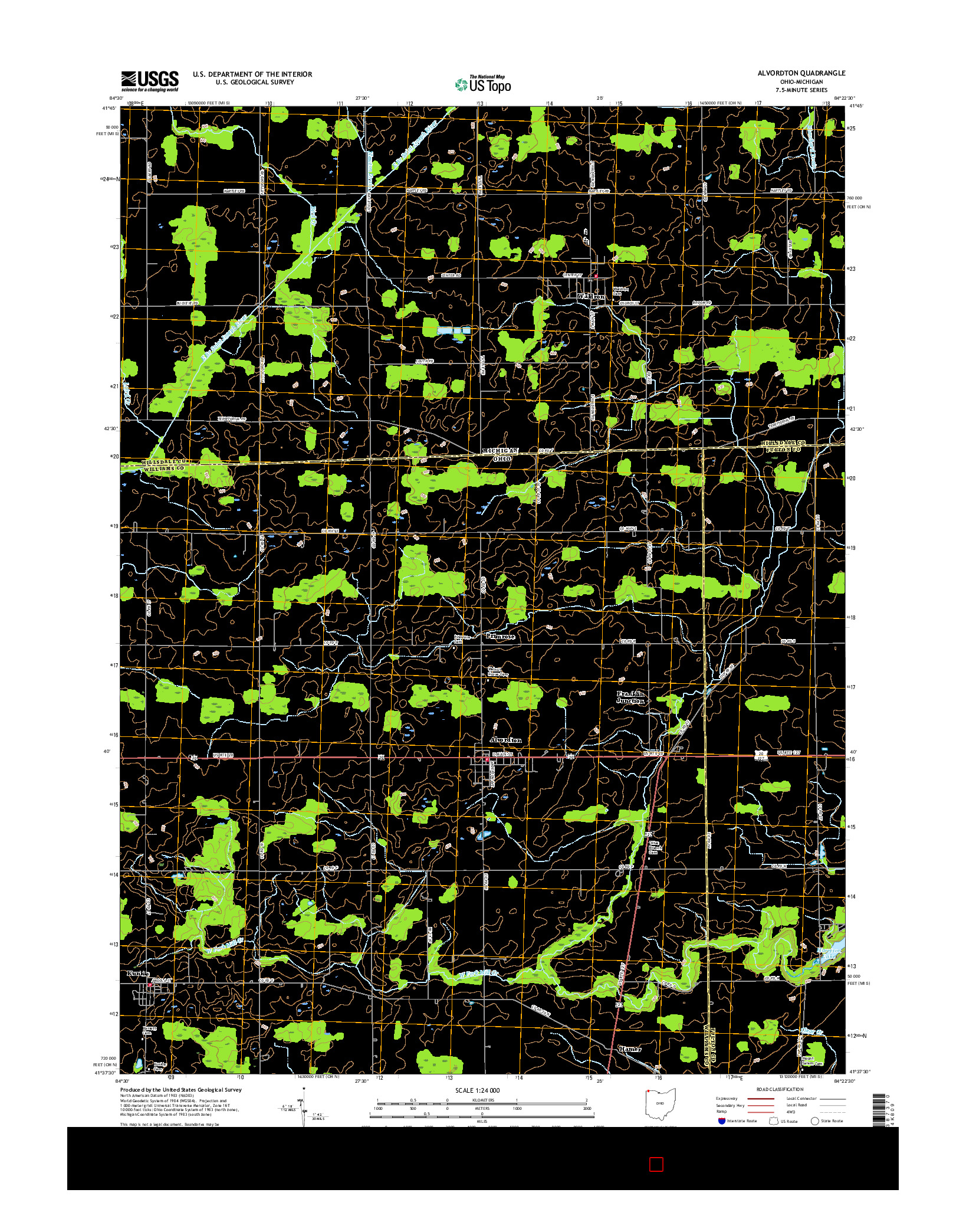 USGS US TOPO 7.5-MINUTE MAP FOR ALVORDTON, OH-MI 2016