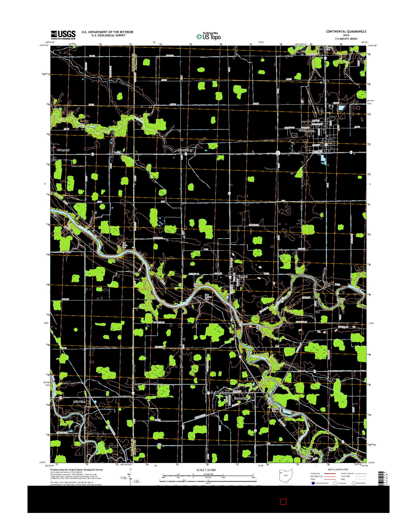 USGS US TOPO 7.5-MINUTE MAP FOR CONTINENTAL, OH 2016