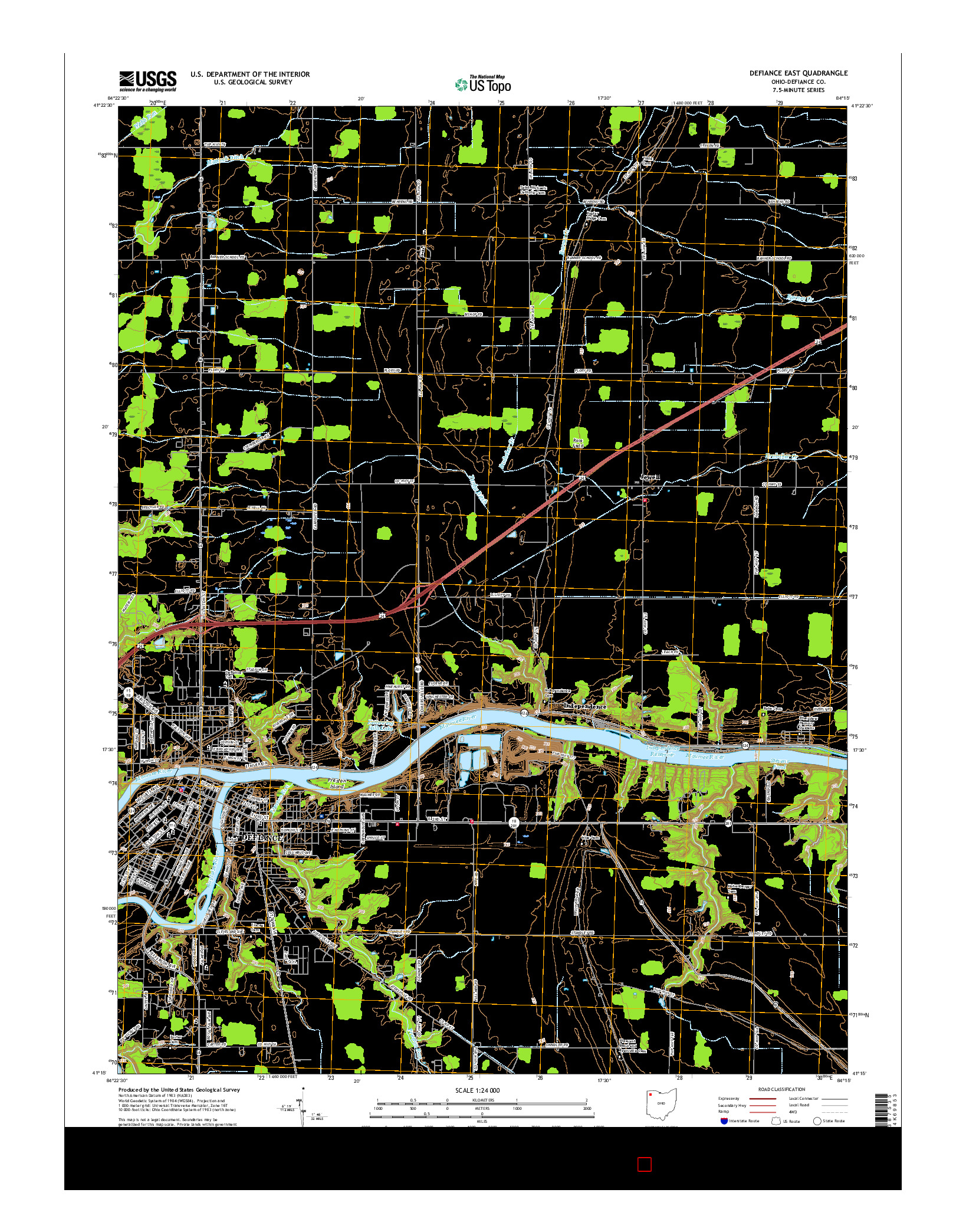 USGS US TOPO 7.5-MINUTE MAP FOR DEFIANCE EAST, OH 2016