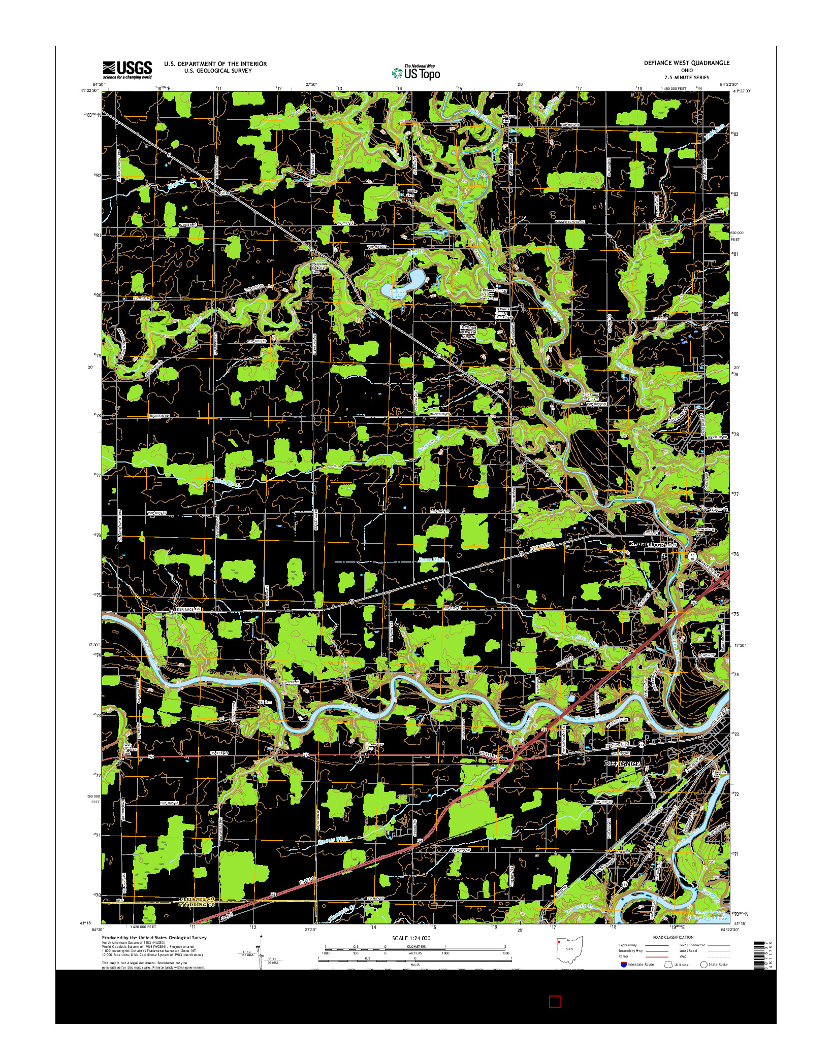 USGS US TOPO 7.5-MINUTE MAP FOR DEFIANCE WEST, OH 2016