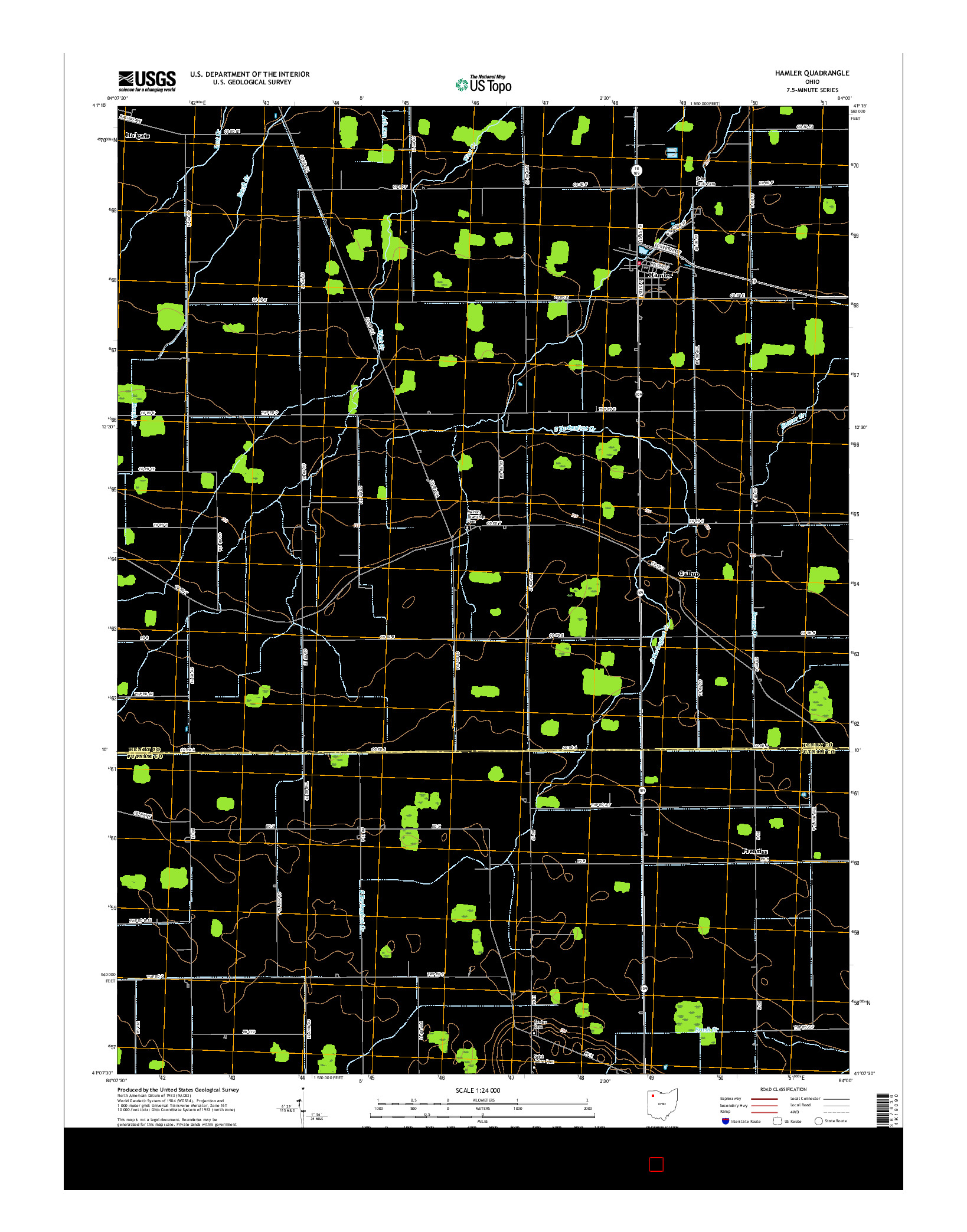 USGS US TOPO 7.5-MINUTE MAP FOR HAMLER, OH 2016