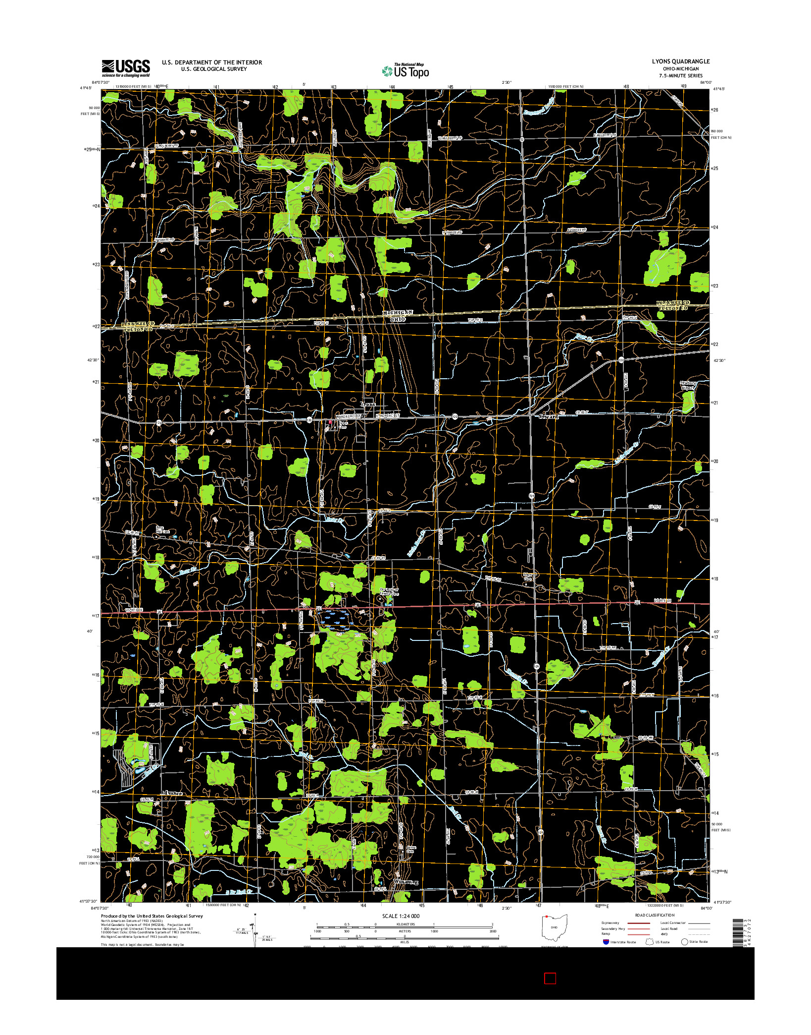 USGS US TOPO 7.5-MINUTE MAP FOR LYONS, OH-MI 2016