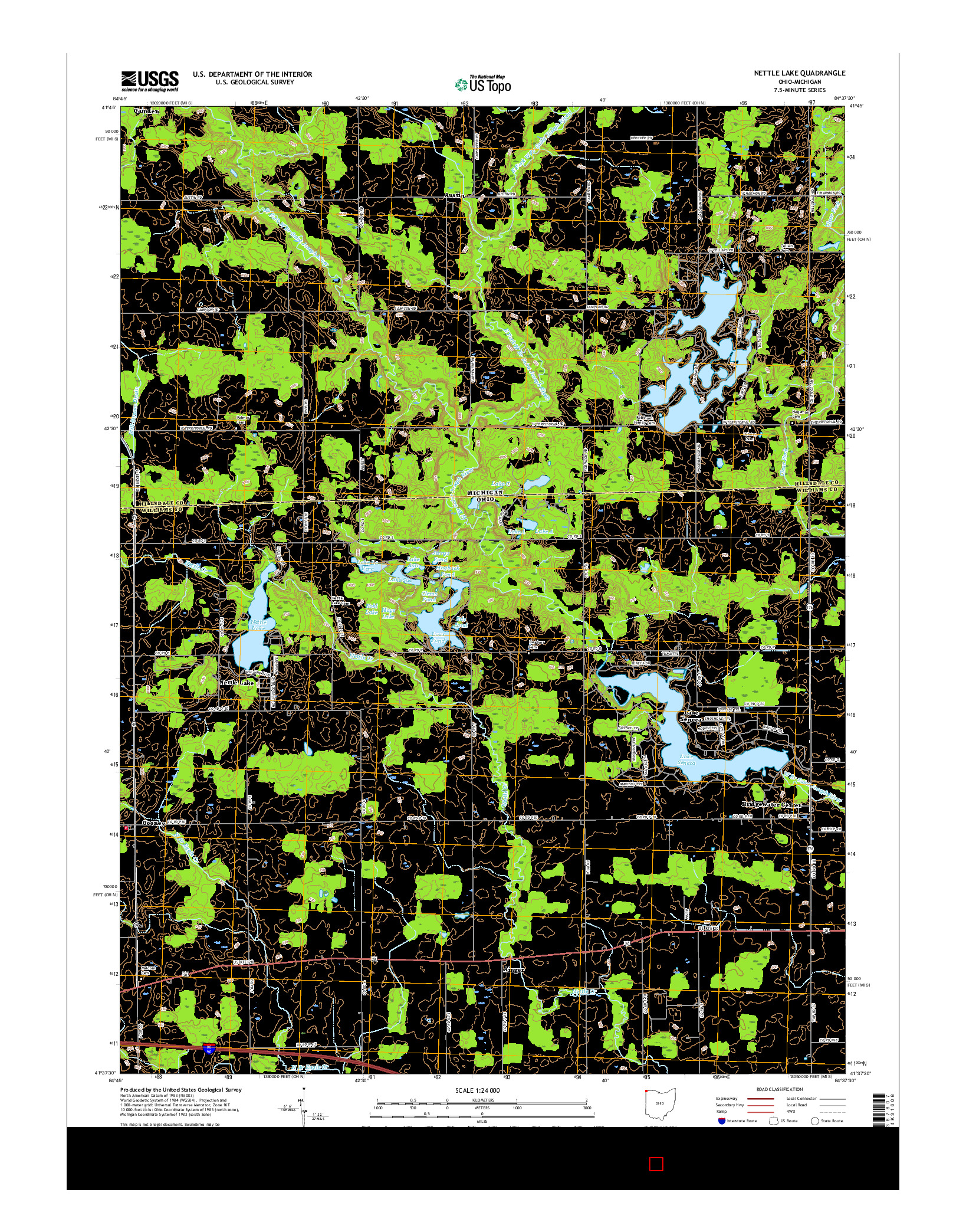 USGS US TOPO 7.5-MINUTE MAP FOR NETTLE LAKE, OH-MI 2016