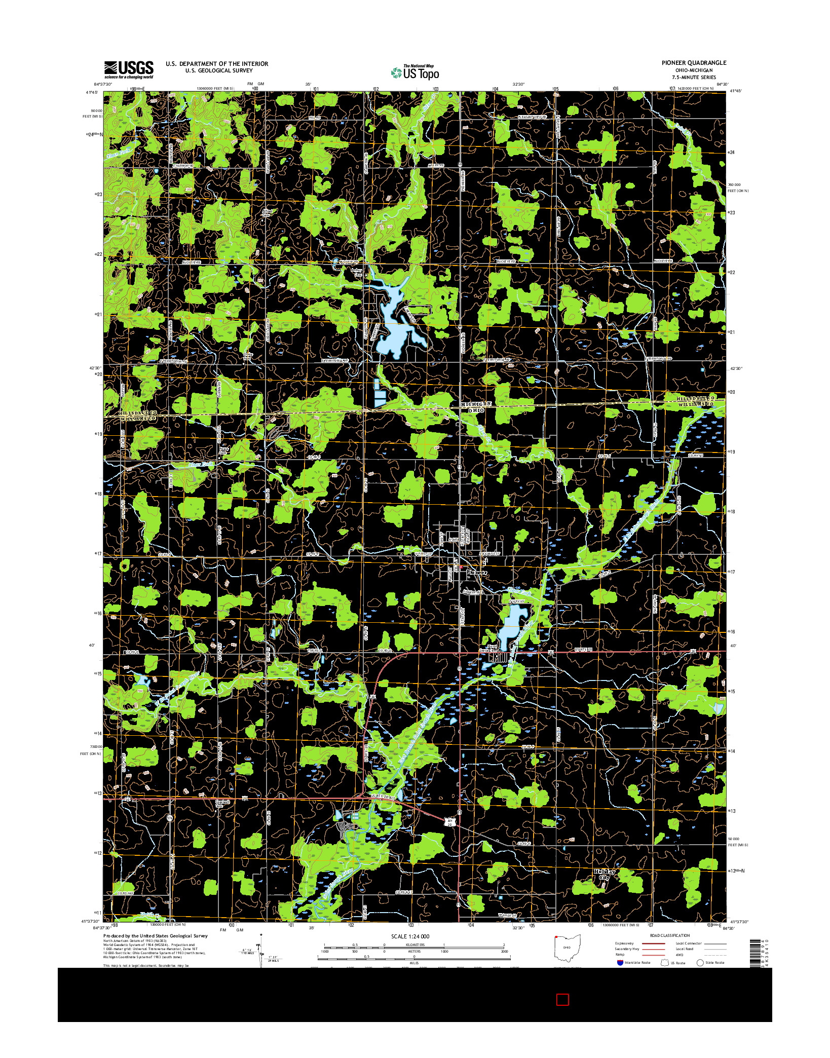 USGS US TOPO 7.5-MINUTE MAP FOR PIONEER, OH-MI 2016