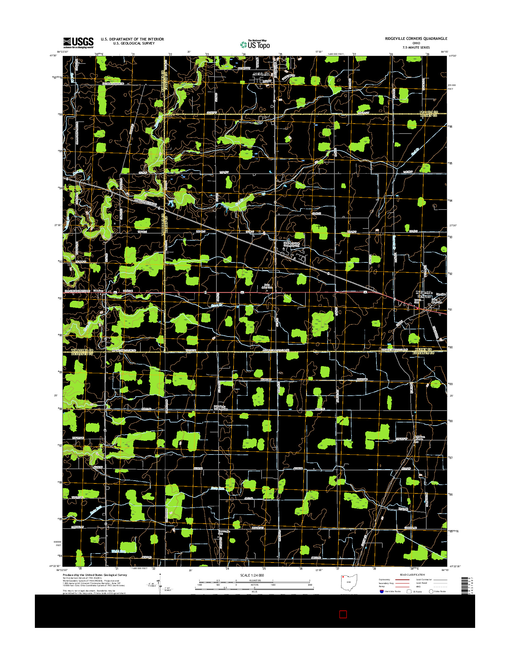 USGS US TOPO 7.5-MINUTE MAP FOR RIDGEVILLE CORNERS, OH 2016