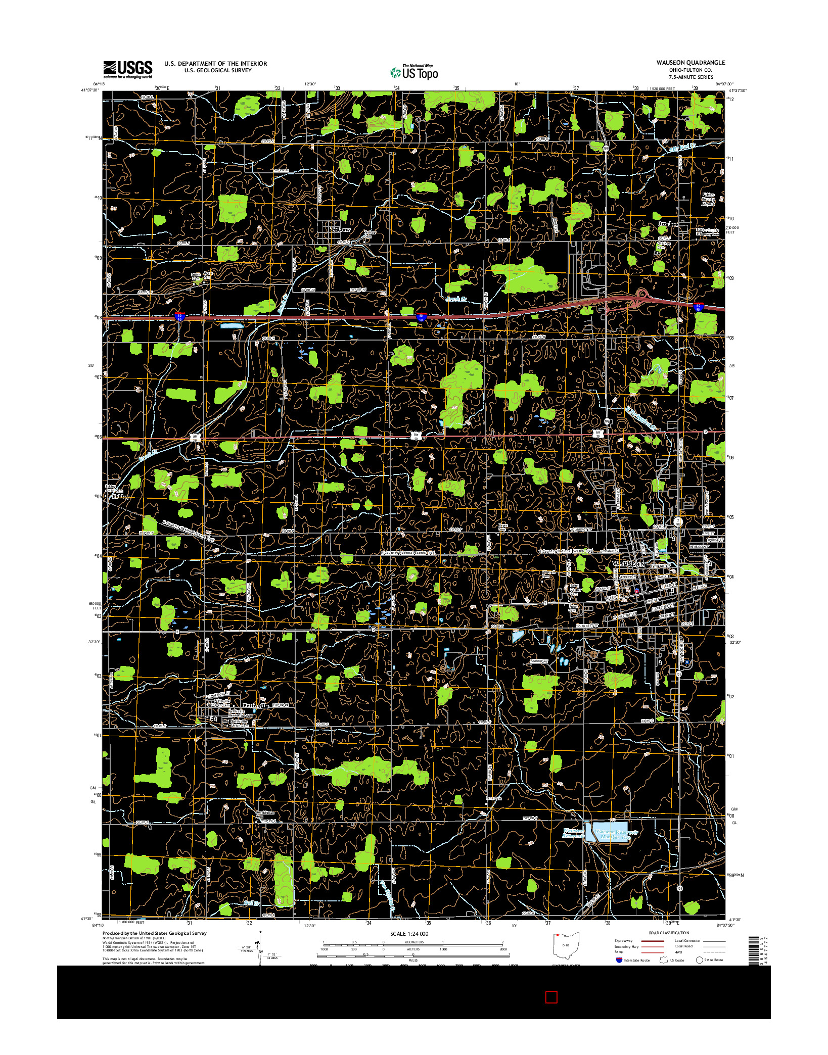 USGS US TOPO 7.5-MINUTE MAP FOR WAUSEON, OH 2016