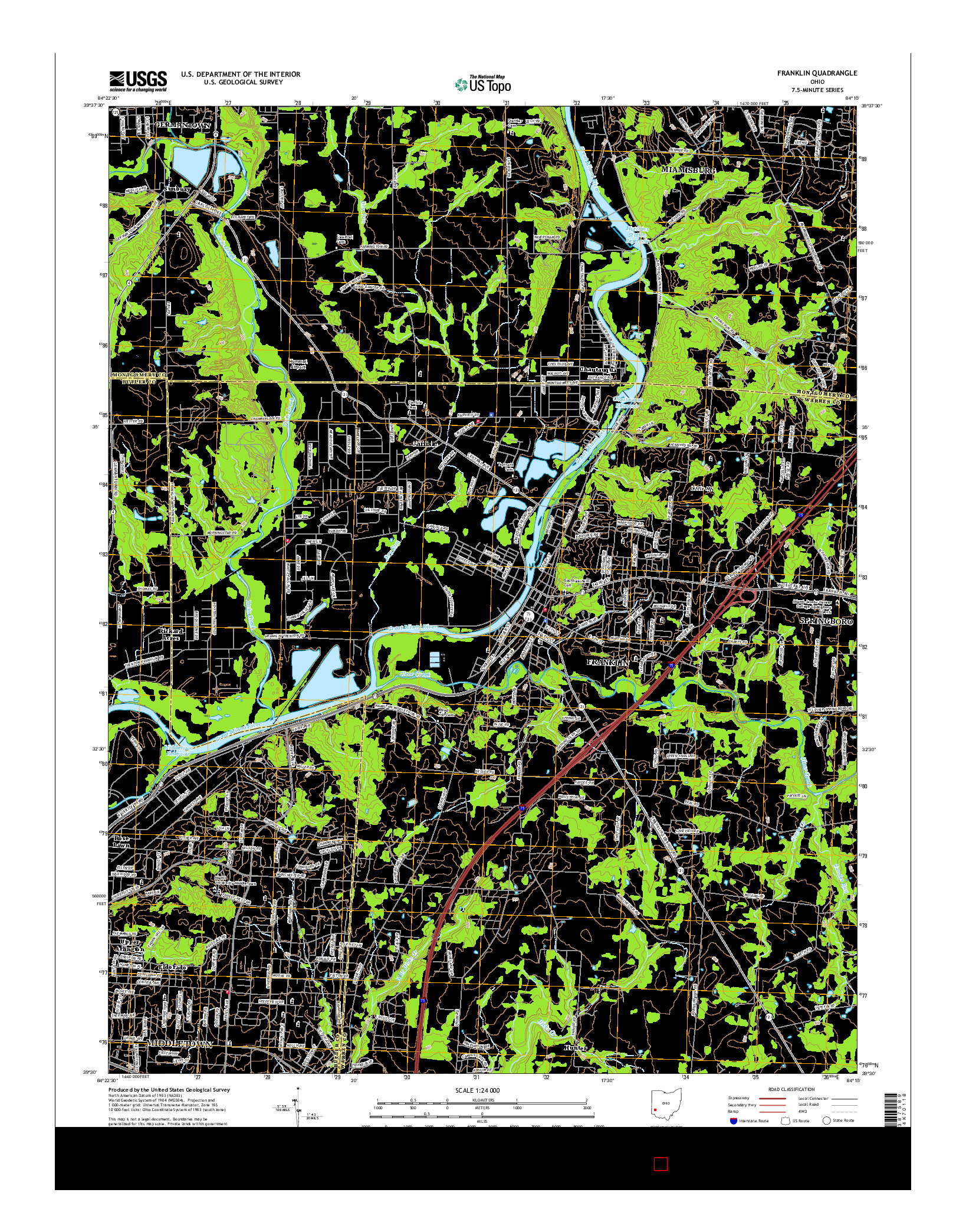 USGS US TOPO 7.5-MINUTE MAP FOR FRANKLIN, OH 2016