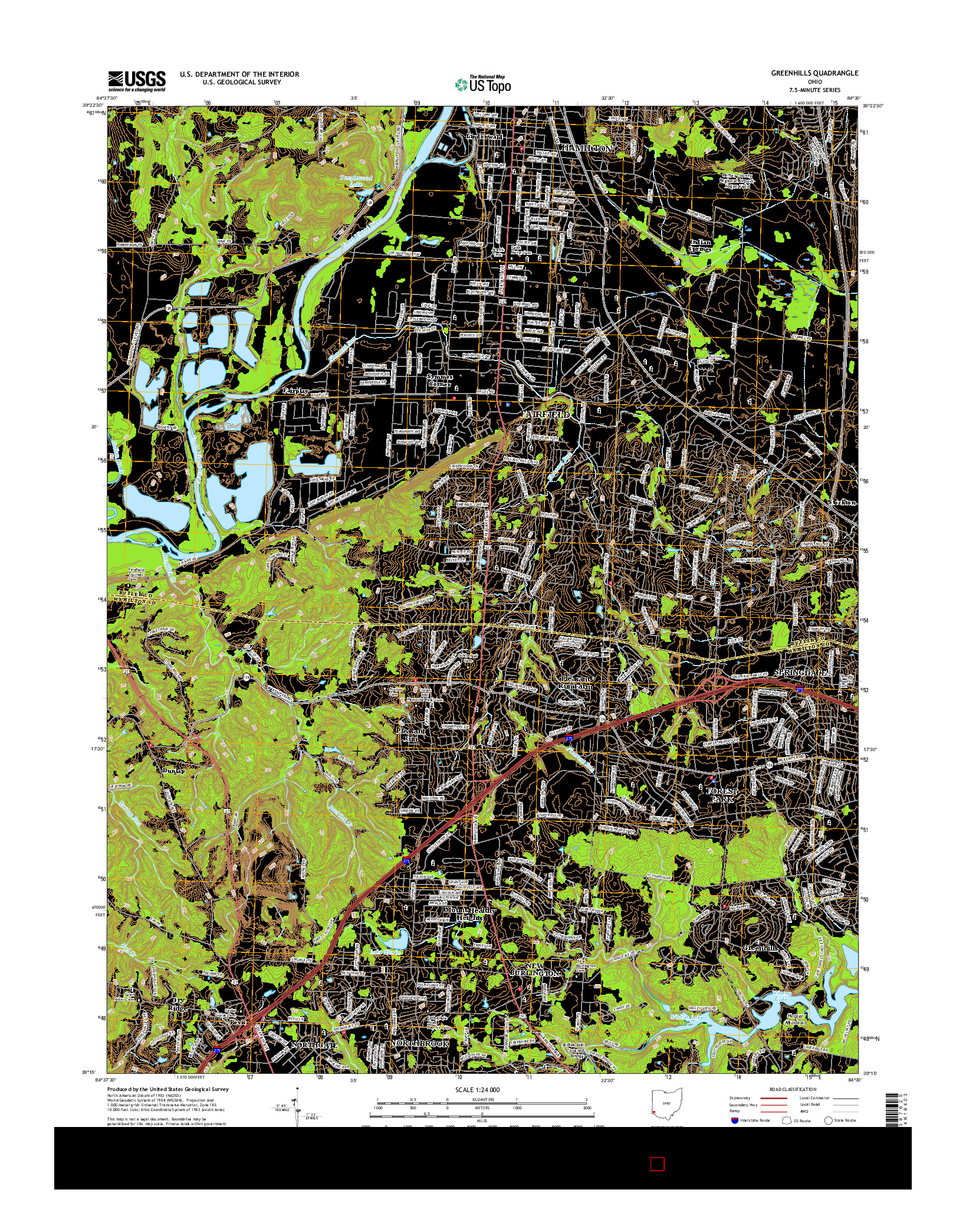 USGS US TOPO 7.5-MINUTE MAP FOR GREENHILLS, OH 2016