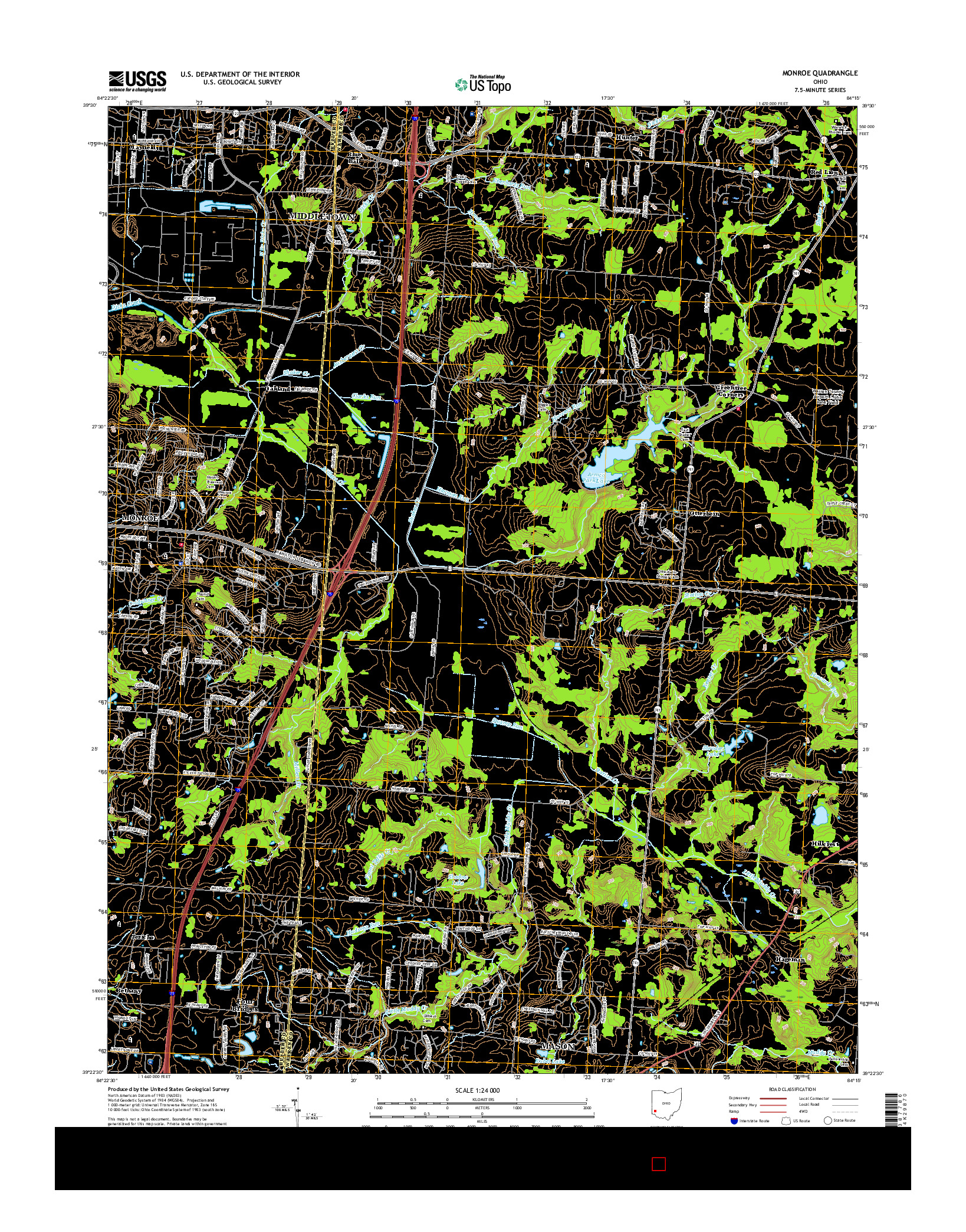 USGS US TOPO 7.5-MINUTE MAP FOR MONROE, OH 2016