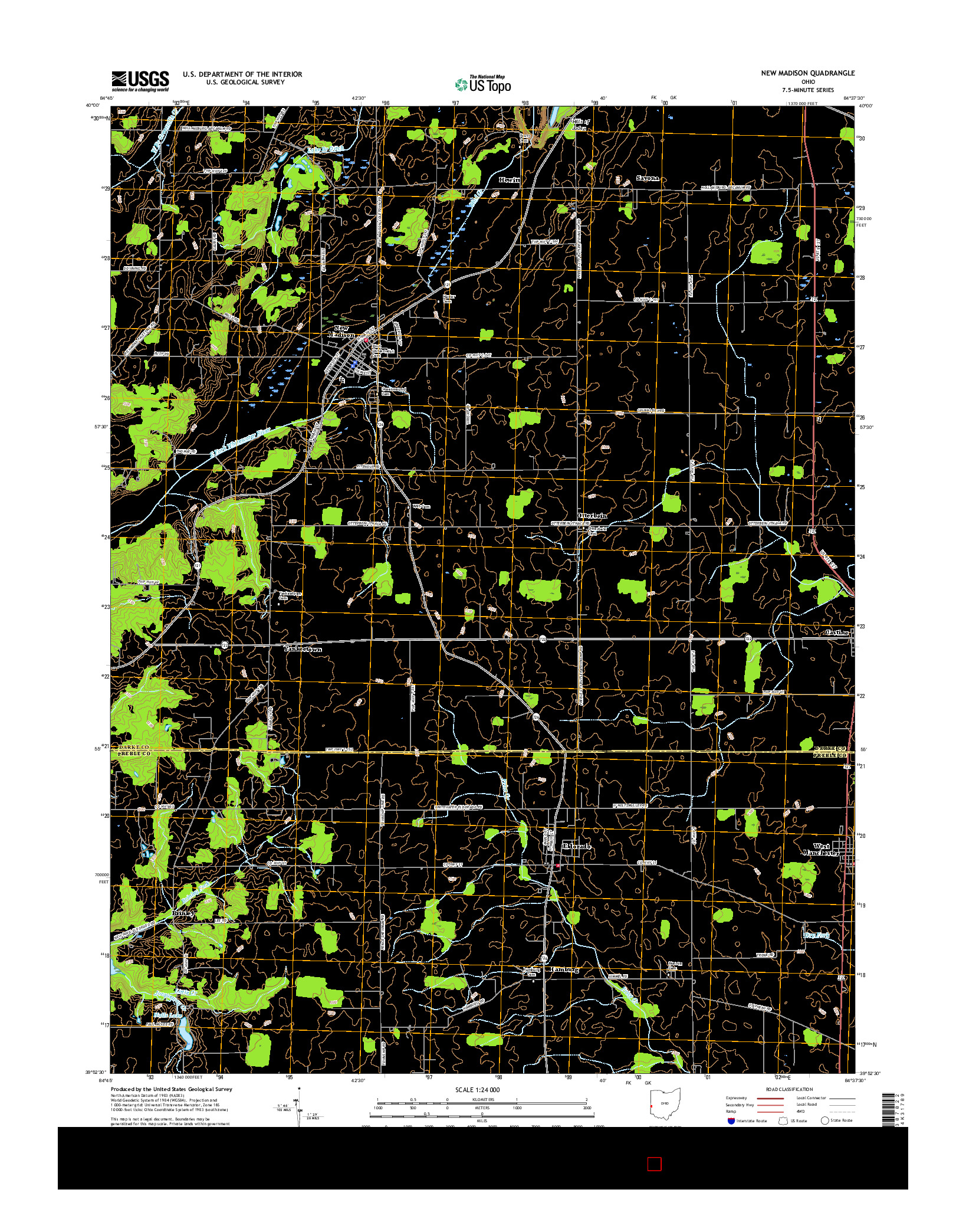 USGS US TOPO 7.5-MINUTE MAP FOR NEW MADISON, OH 2016