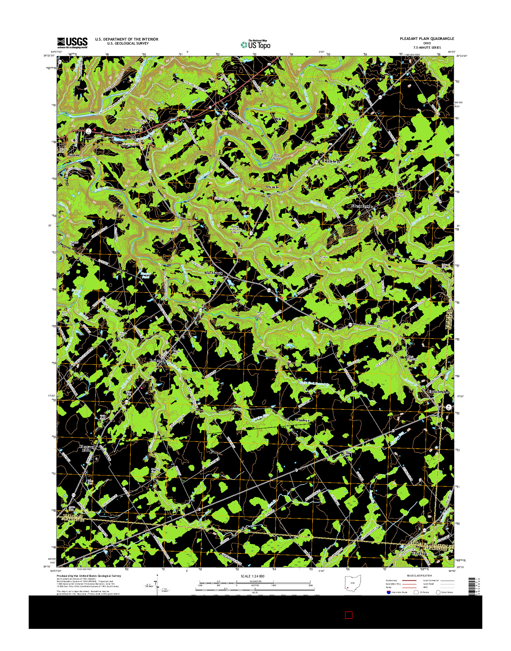 USGS US TOPO 7.5-MINUTE MAP FOR PLEASANT PLAIN, OH 2016