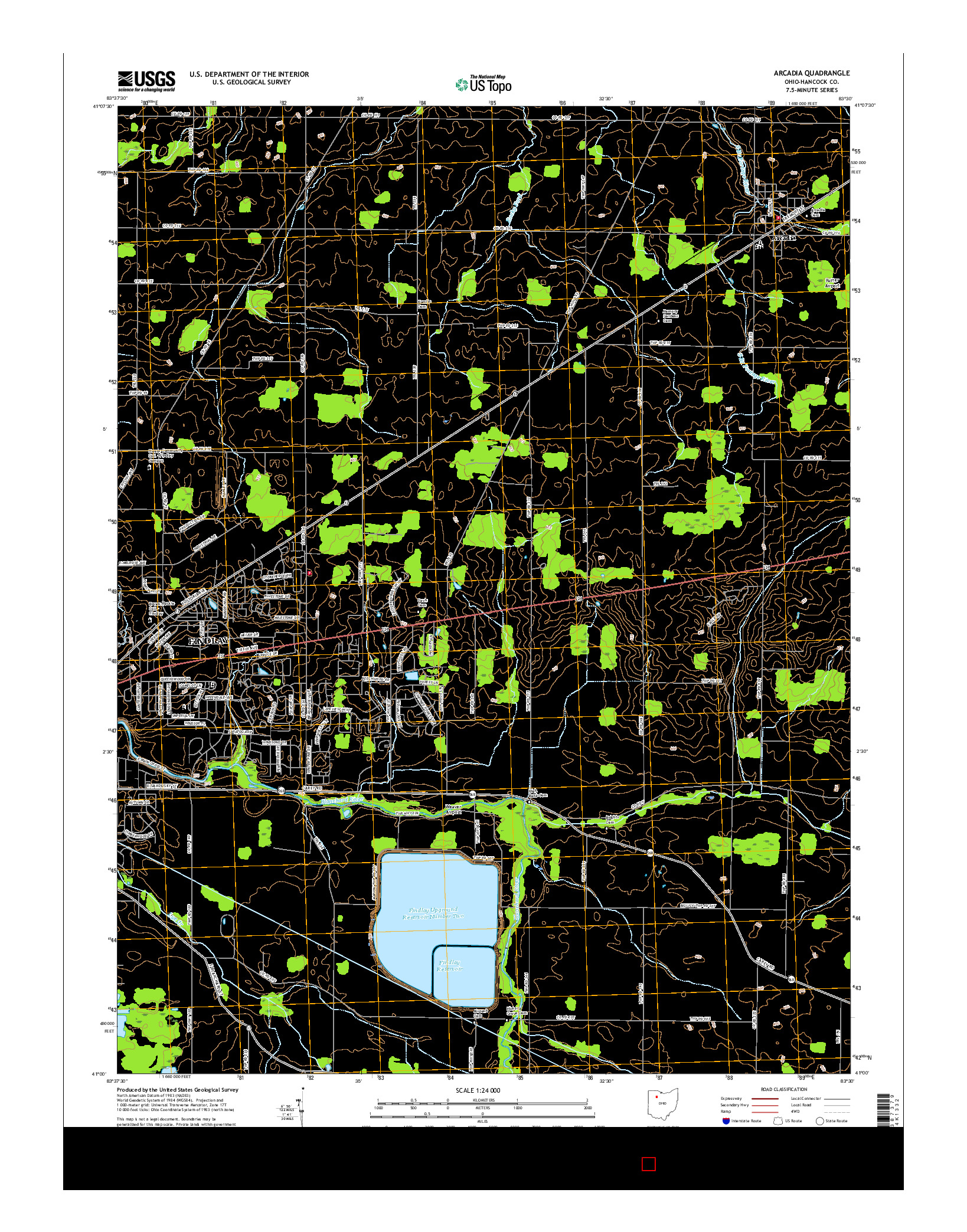 USGS US TOPO 7.5-MINUTE MAP FOR ARCADIA, OH 2016