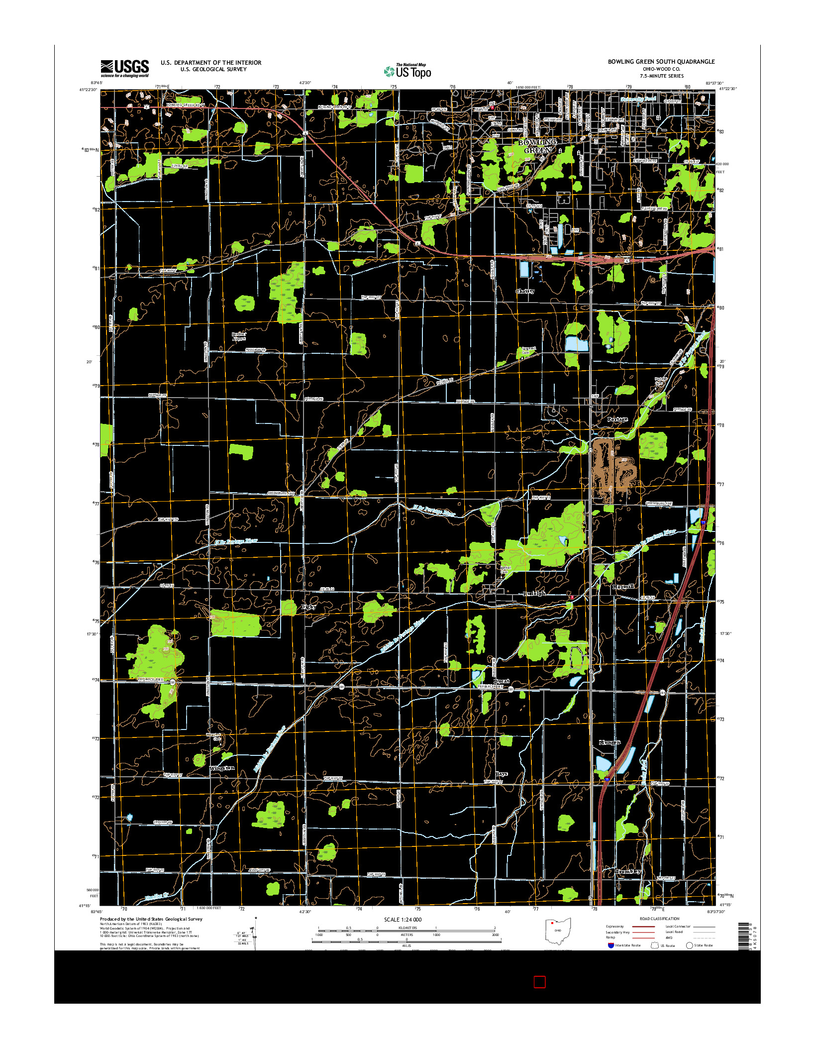 USGS US TOPO 7.5-MINUTE MAP FOR BOWLING GREEN SOUTH, OH 2016