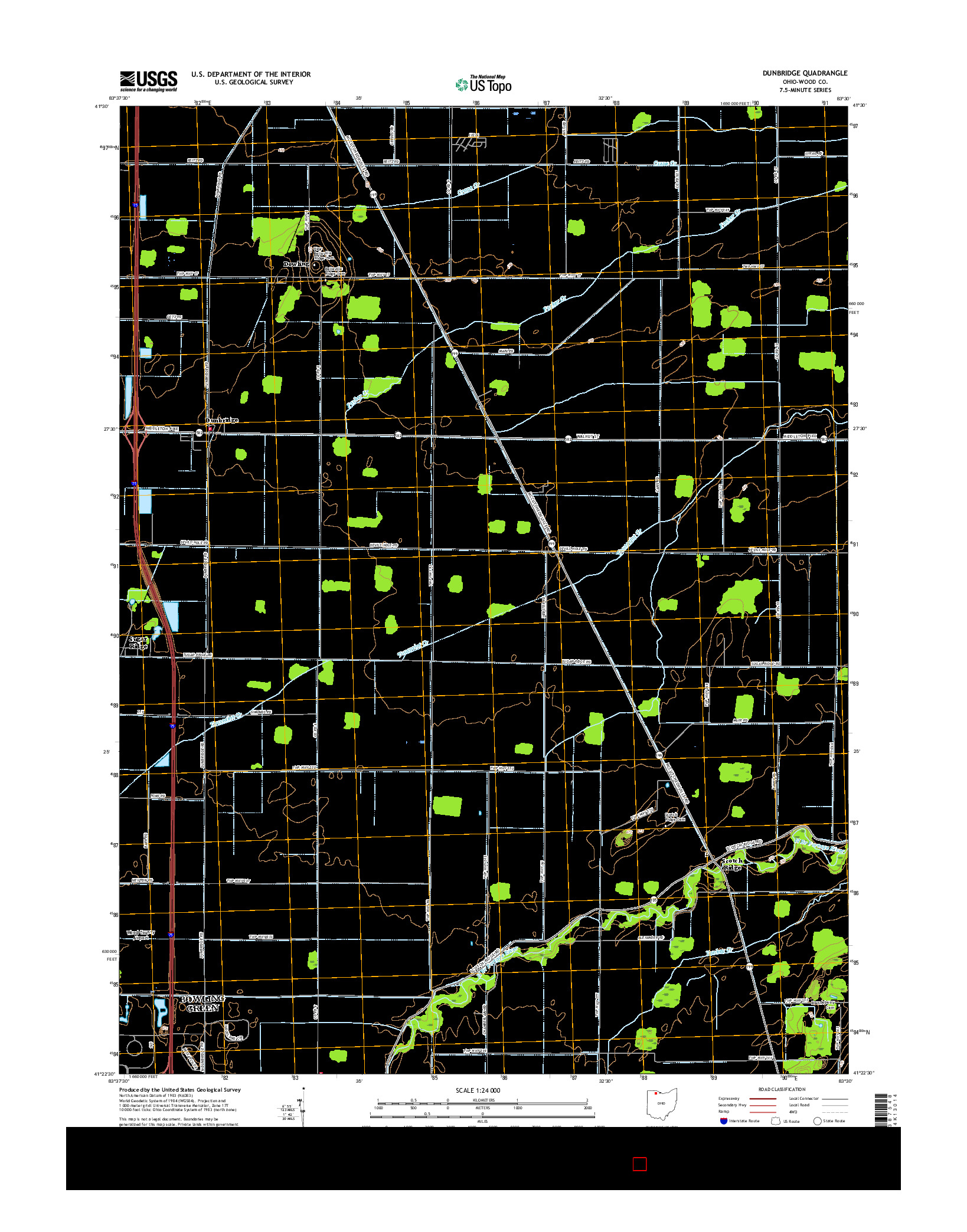 USGS US TOPO 7.5-MINUTE MAP FOR DUNBRIDGE, OH 2016