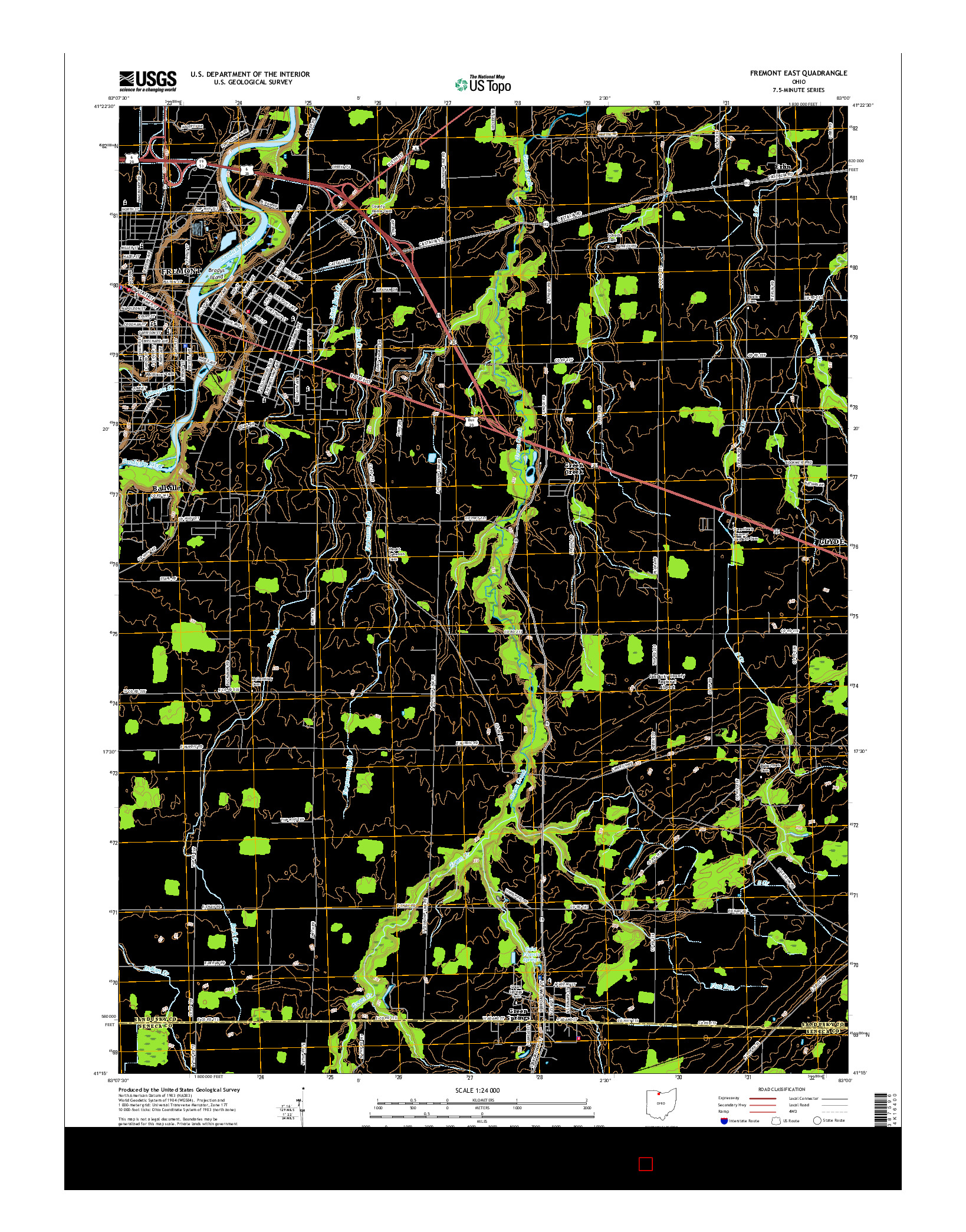 USGS US TOPO 7.5-MINUTE MAP FOR FREMONT EAST, OH 2016