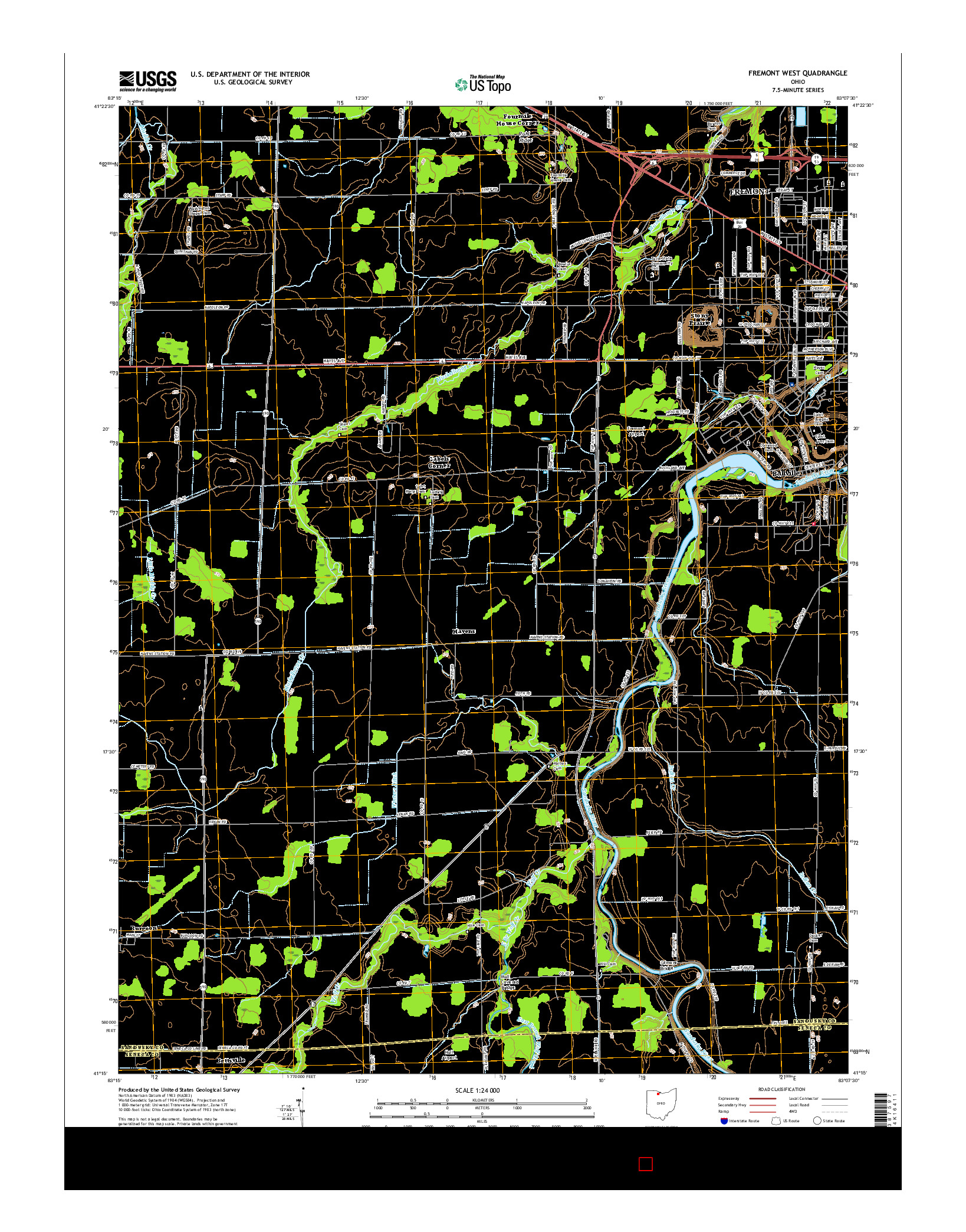 USGS US TOPO 7.5-MINUTE MAP FOR FREMONT WEST, OH 2016