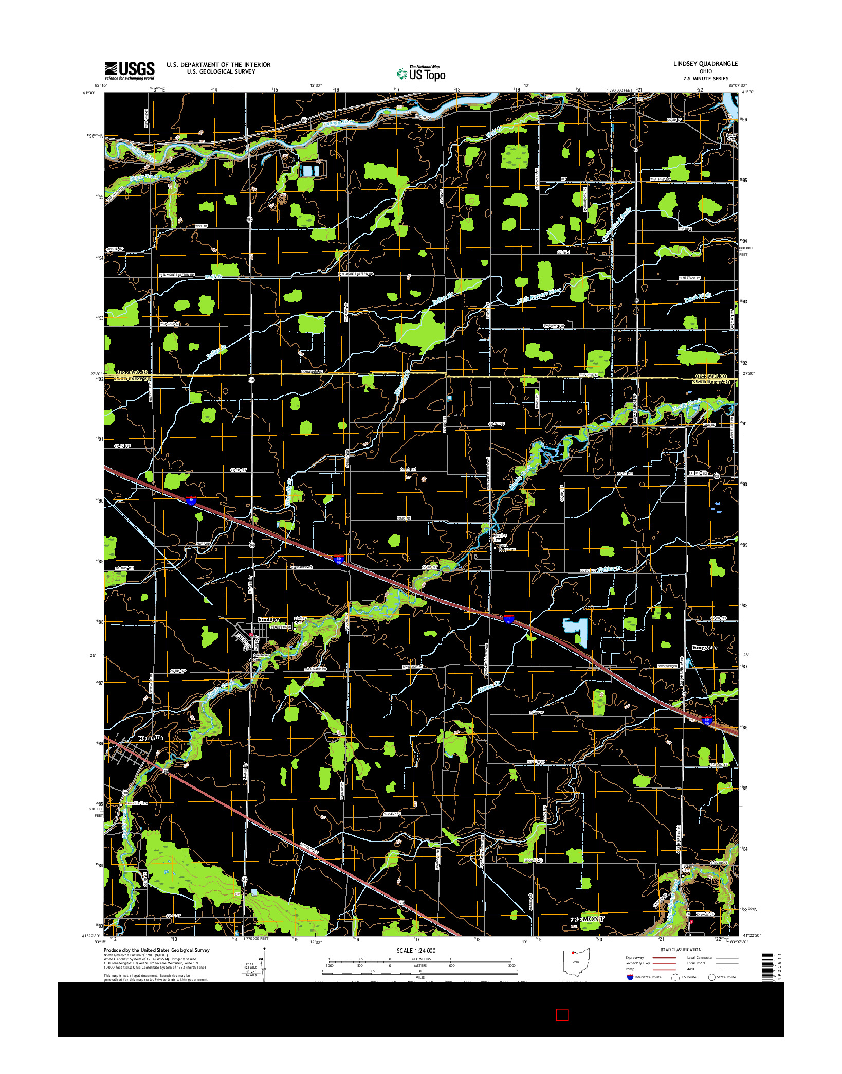 USGS US TOPO 7.5-MINUTE MAP FOR LINDSEY, OH 2016