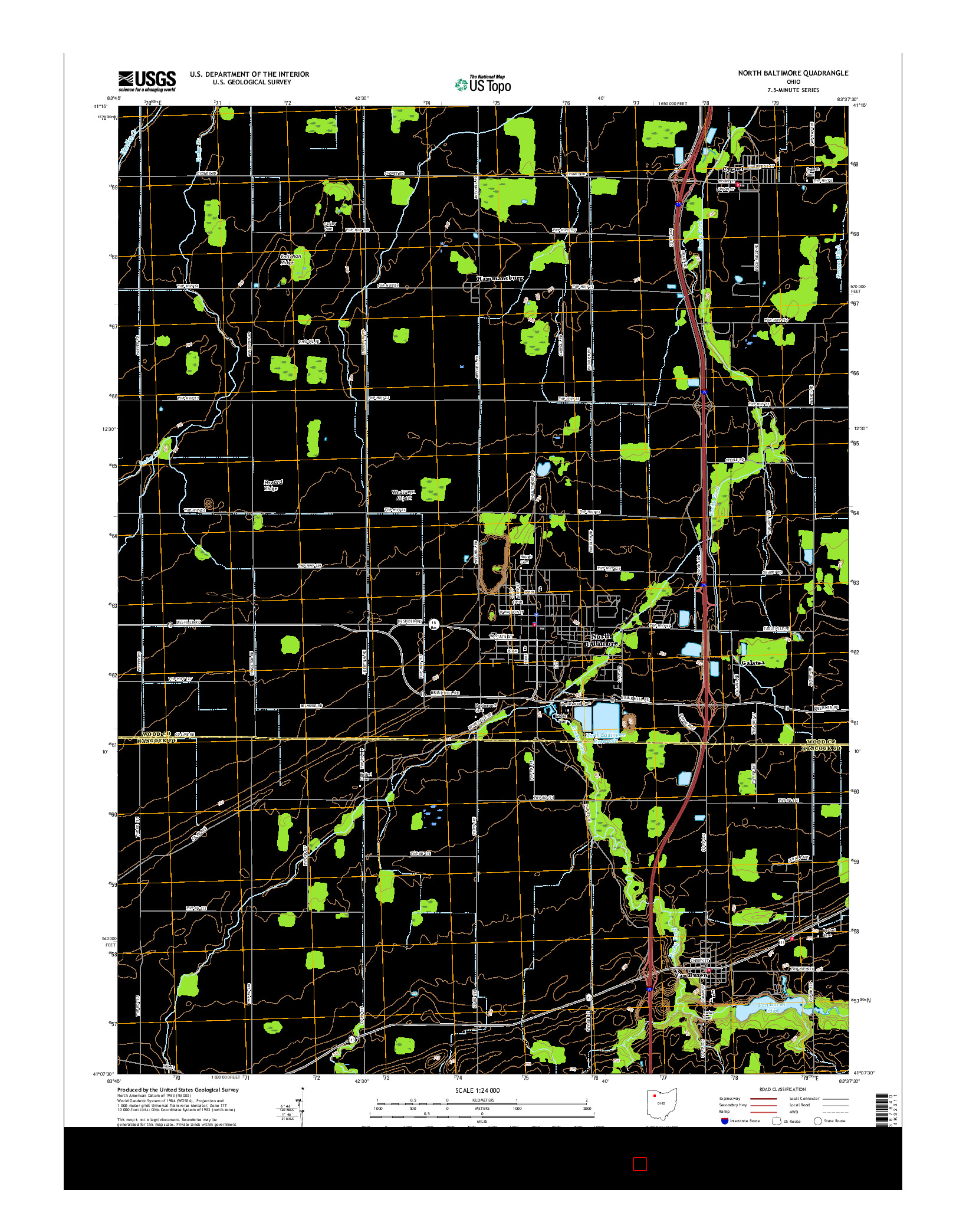 USGS US TOPO 7.5-MINUTE MAP FOR NORTH BALTIMORE, OH 2016