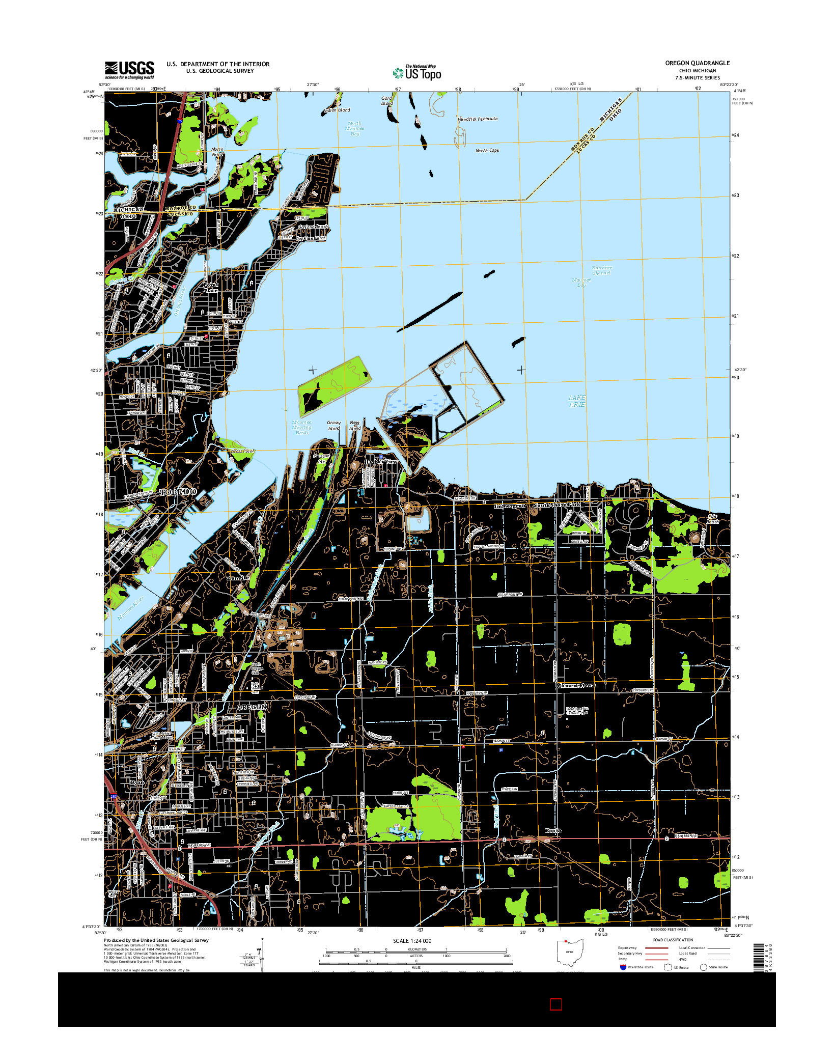 USGS US TOPO 7.5-MINUTE MAP FOR OREGON, OH-MI 2016