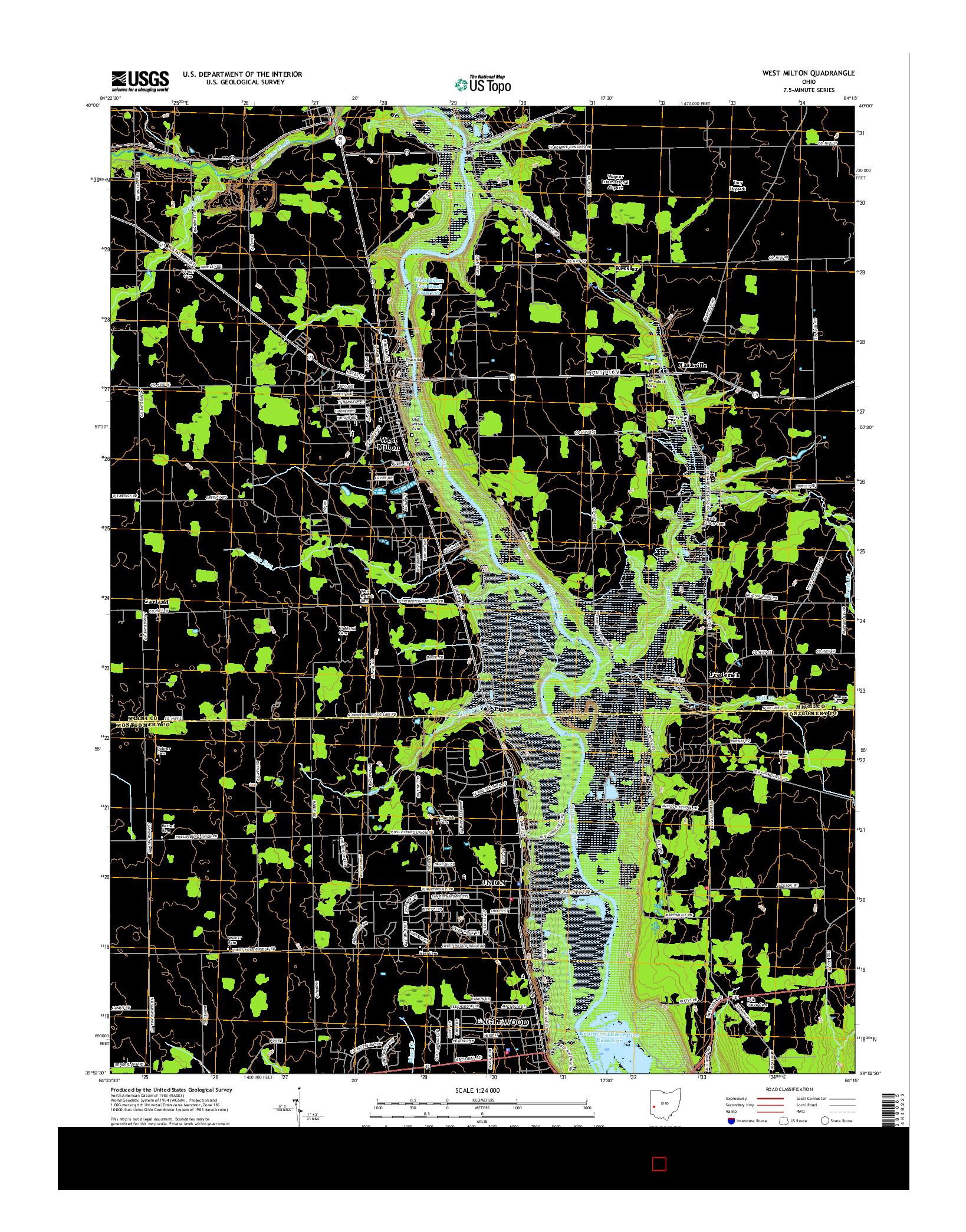 USGS US TOPO 7.5-MINUTE MAP FOR WEST MILTON, OH 2016