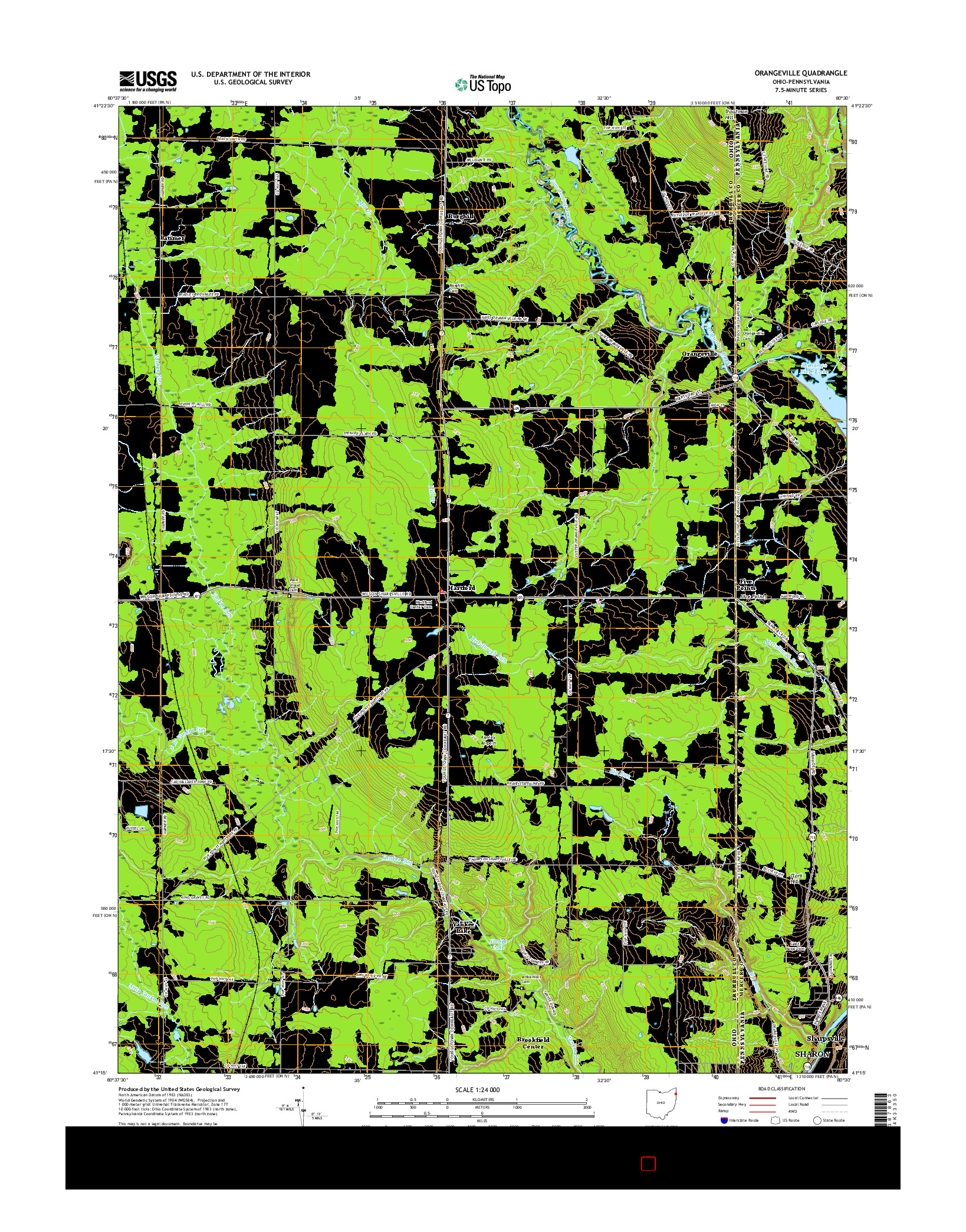 USGS US TOPO 7.5-MINUTE MAP FOR ORANGEVILLE, OH-PA 2016