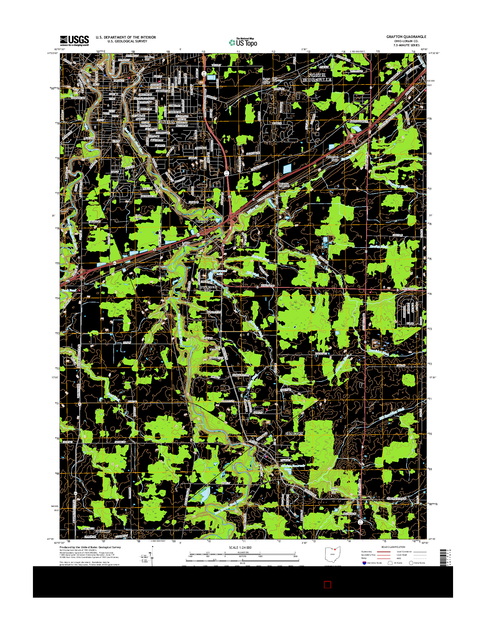USGS US TOPO 7.5-MINUTE MAP FOR GRAFTON, OH 2016