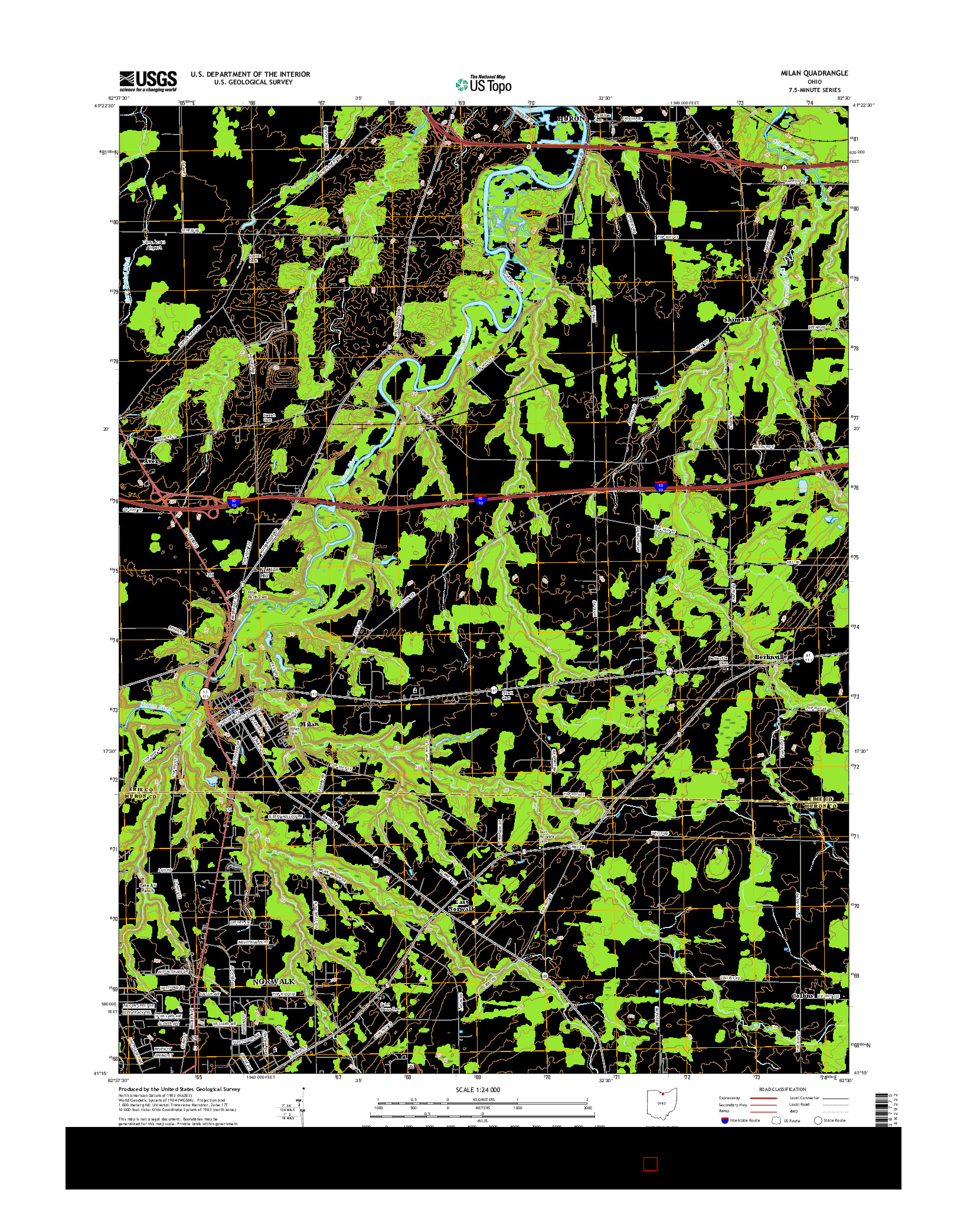 USGS US TOPO 7.5-MINUTE MAP FOR MILAN, OH 2016