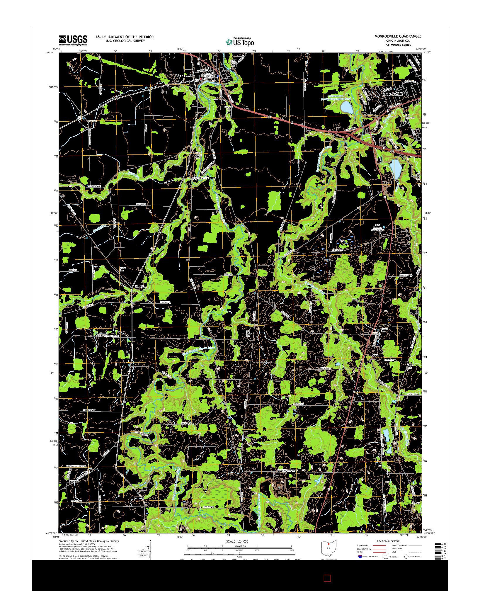 USGS US TOPO 7.5-MINUTE MAP FOR MONROEVILLE, OH 2016