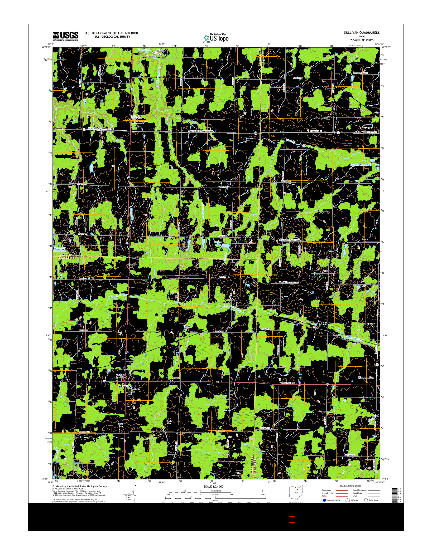 USGS US TOPO 7.5-MINUTE MAP FOR SULLIVAN, OH 2016