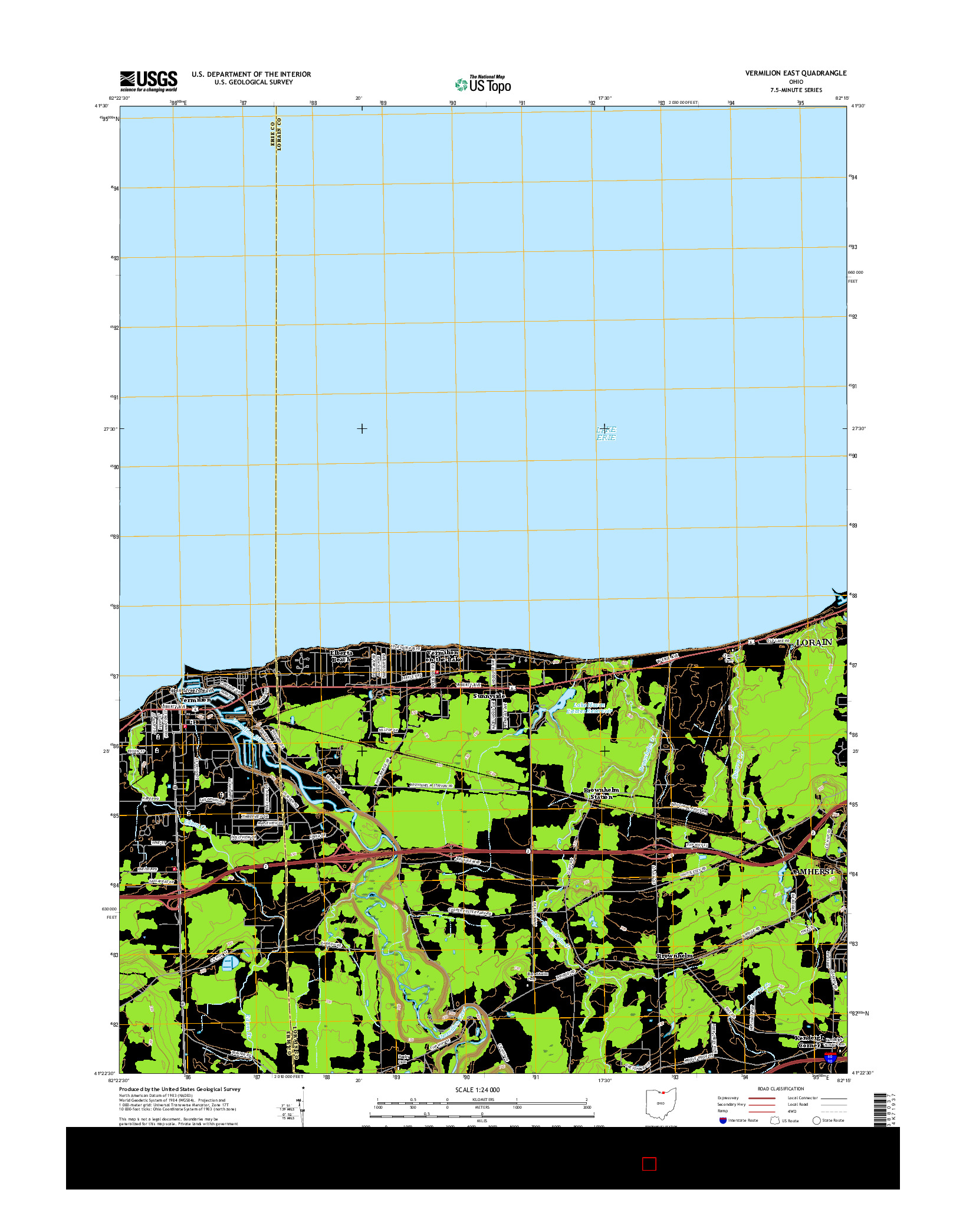 USGS US TOPO 7.5-MINUTE MAP FOR VERMILION EAST, OH 2016