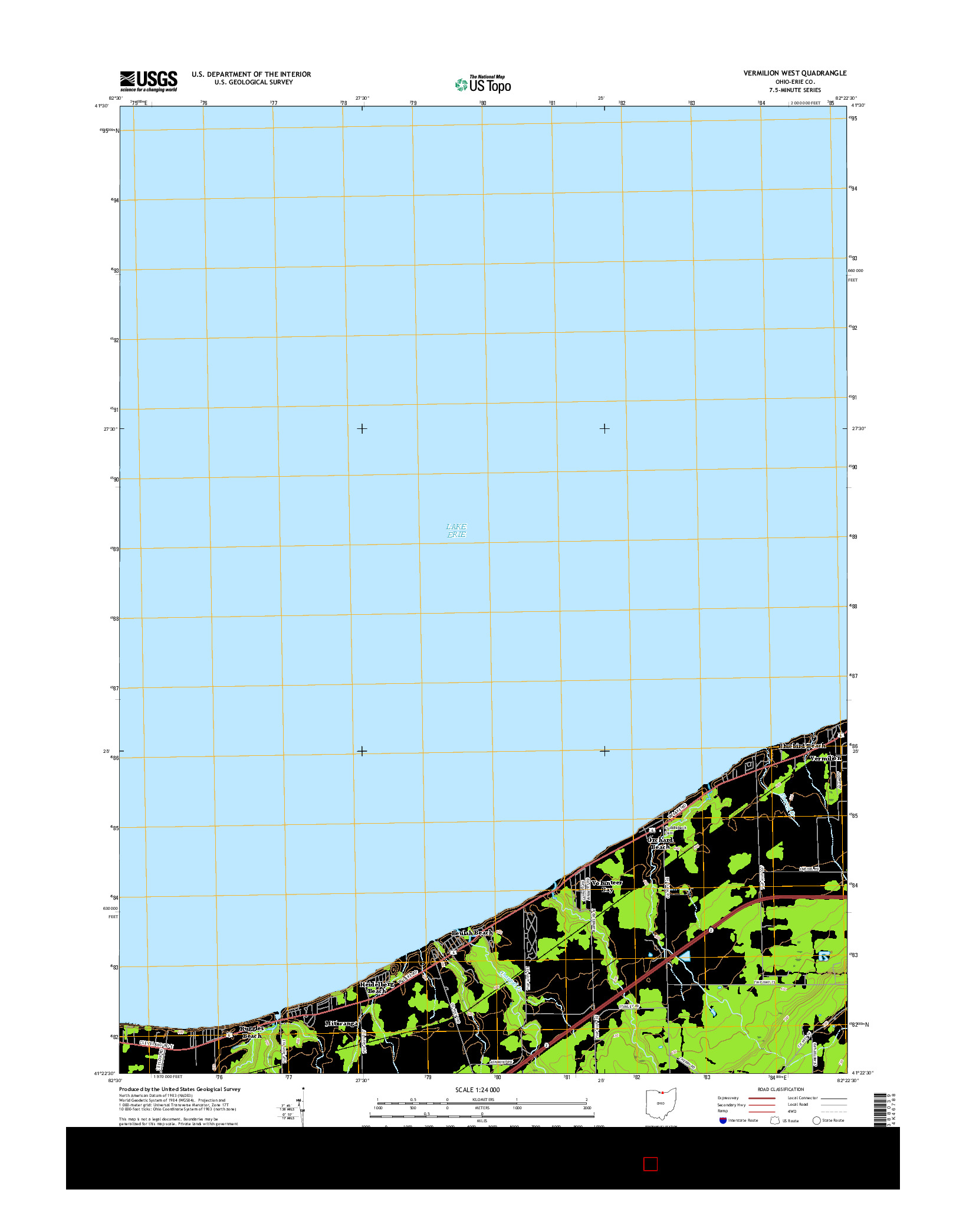 USGS US TOPO 7.5-MINUTE MAP FOR VERMILION WEST, OH 2016