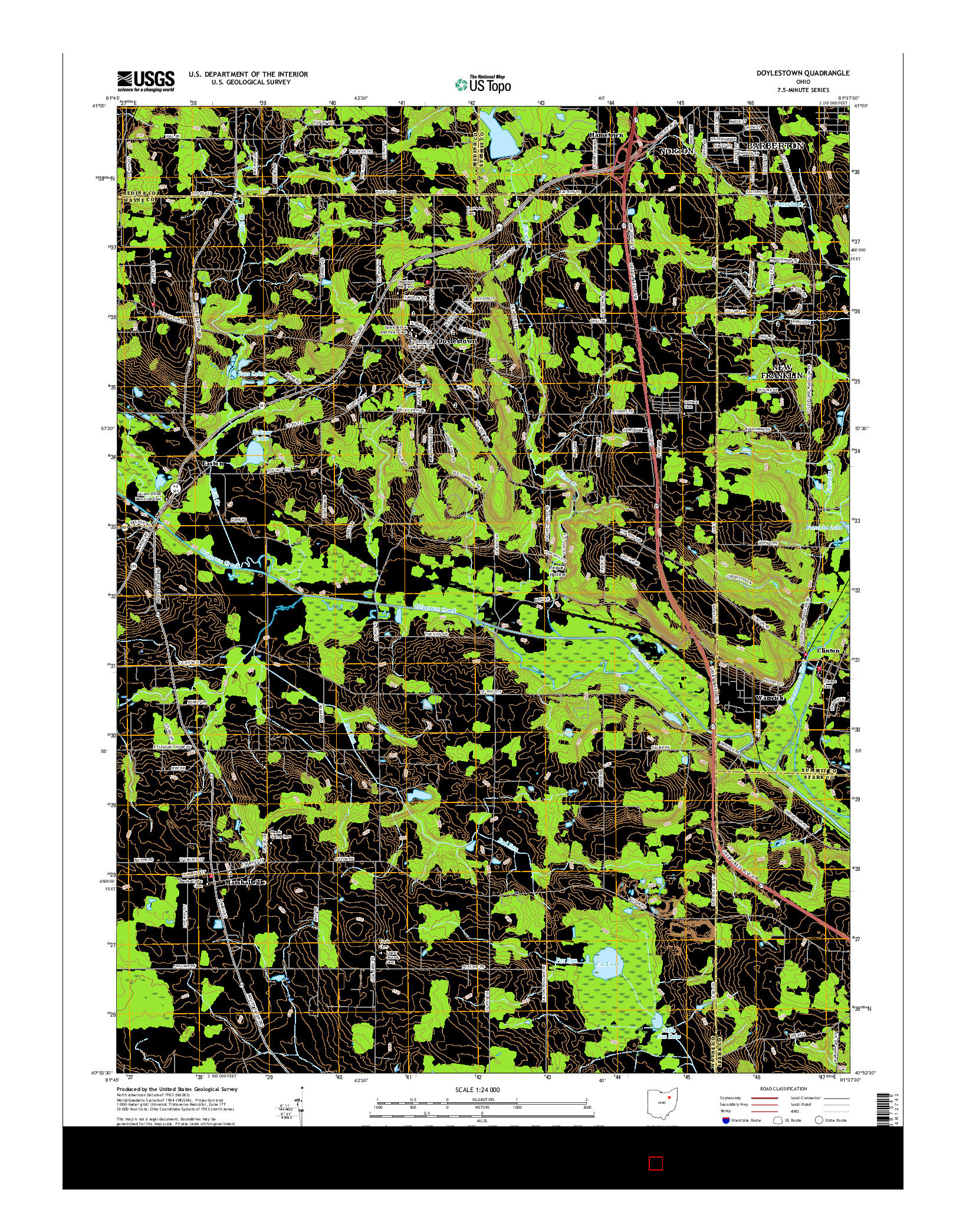 USGS US TOPO 7.5-MINUTE MAP FOR DOYLESTOWN, OH 2016