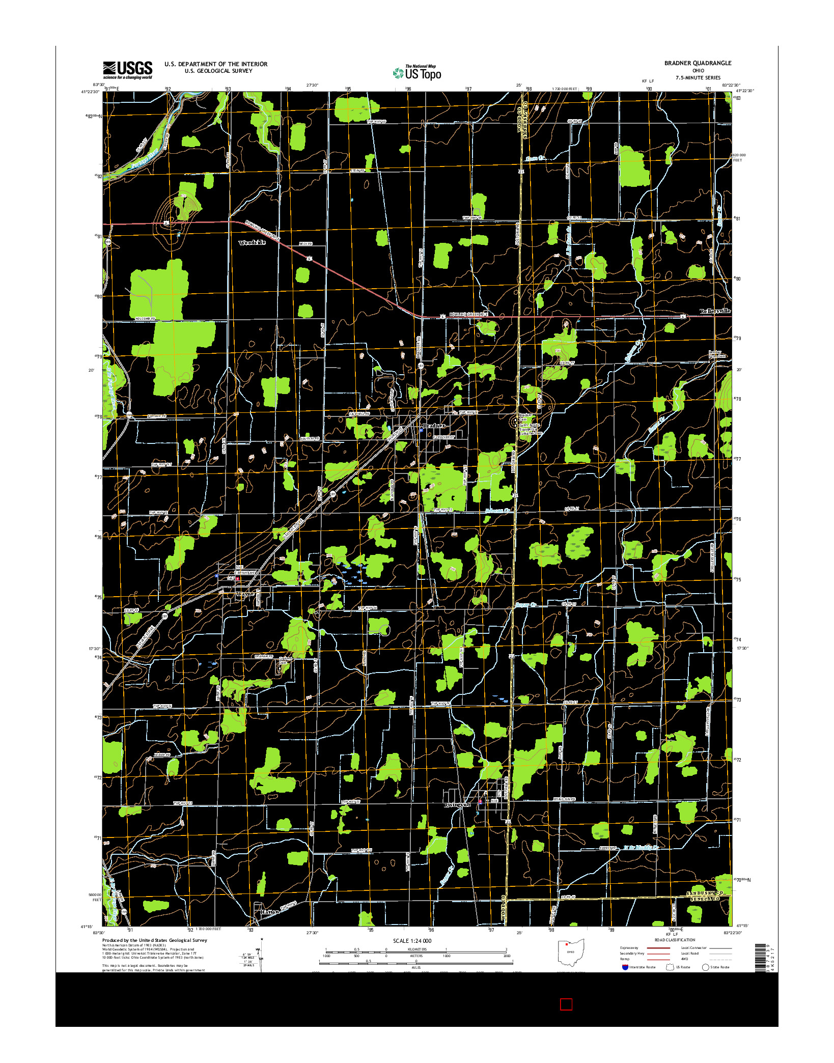 USGS US TOPO 7.5-MINUTE MAP FOR BRADNER, OH 2016