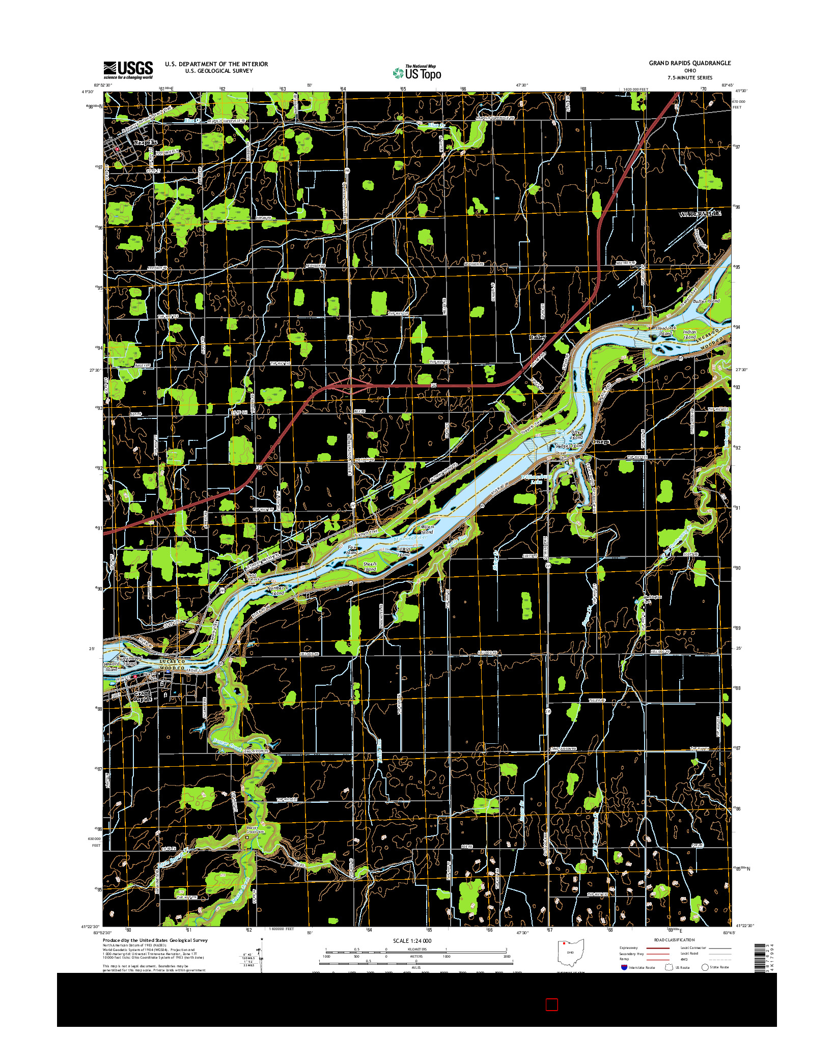 USGS US TOPO 7.5-MINUTE MAP FOR GRAND RAPIDS, OH 2016