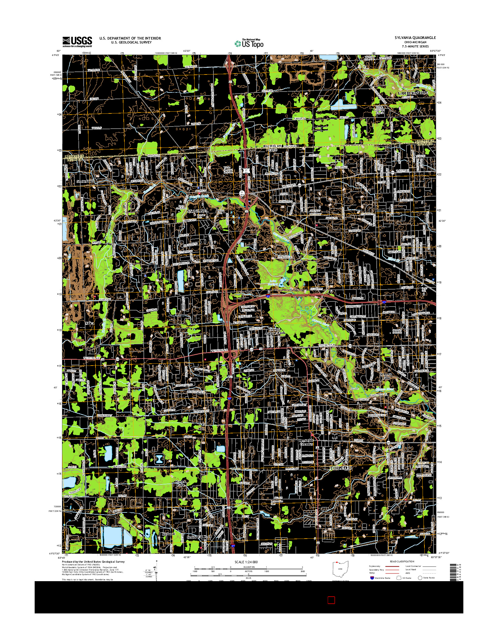 USGS US TOPO 7.5-MINUTE MAP FOR SYLVANIA, OH-MI 2016