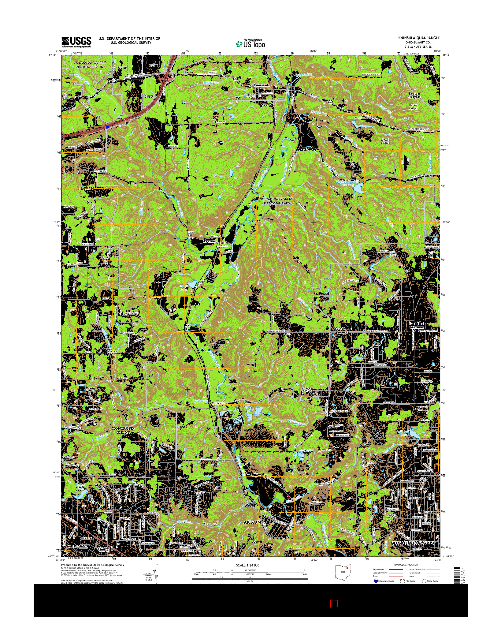 USGS US TOPO 7.5-MINUTE MAP FOR PENINSULA, OH 2016