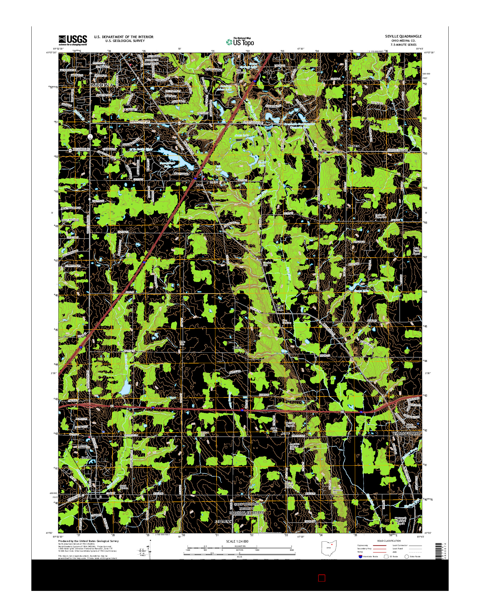 USGS US TOPO 7.5-MINUTE MAP FOR SEVILLE, OH 2016