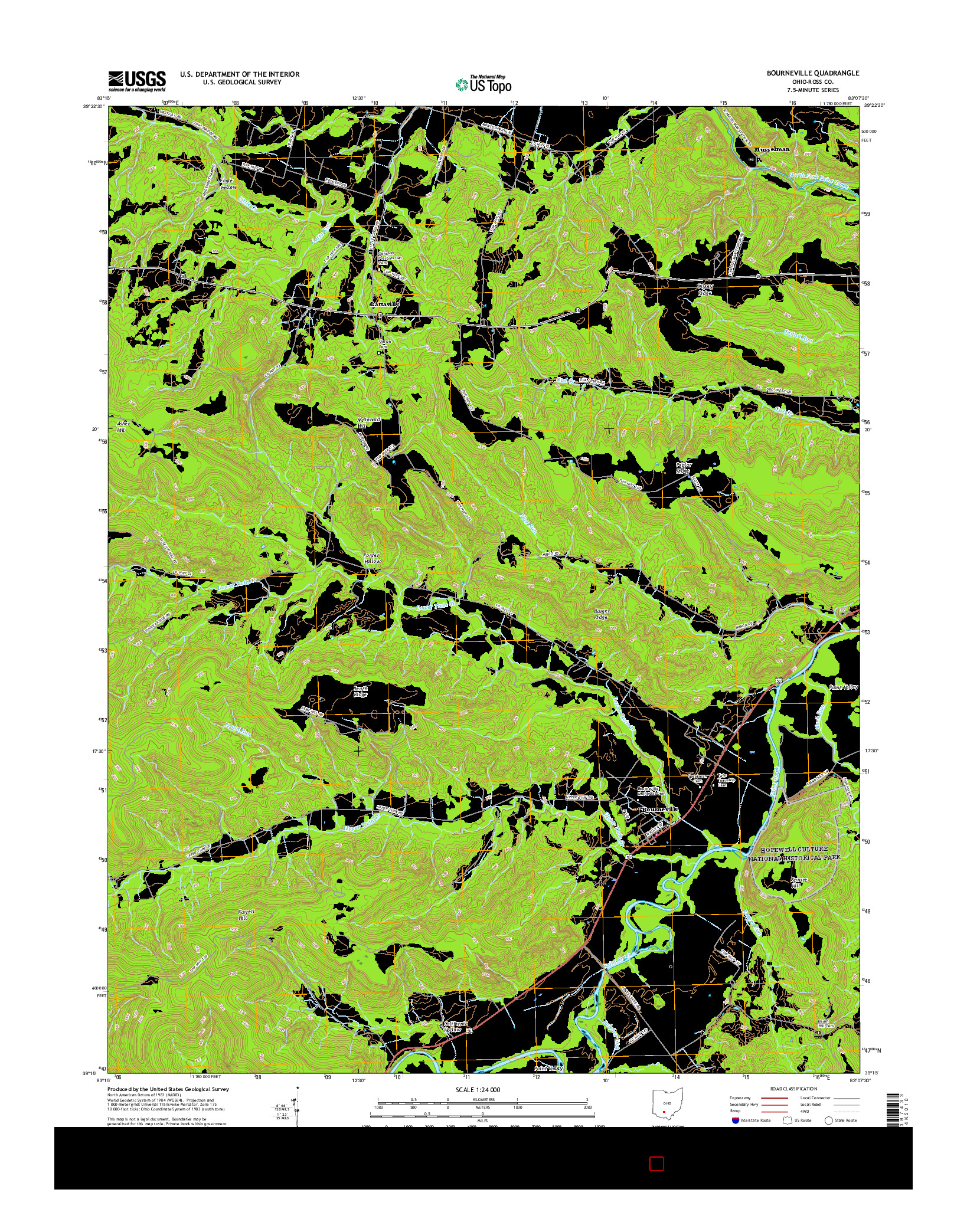 USGS US TOPO 7.5-MINUTE MAP FOR BOURNEVILLE, OH 2016