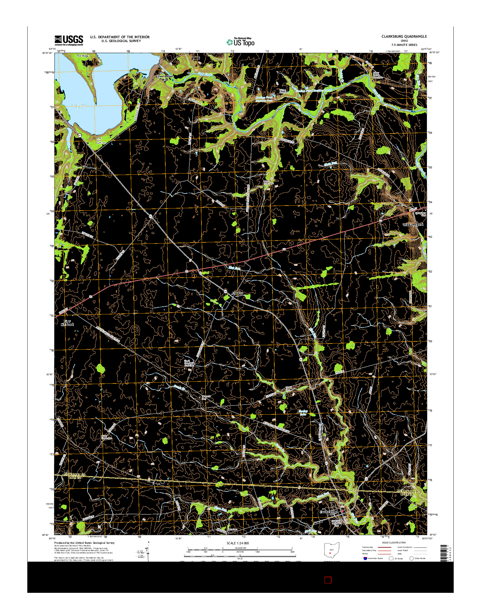 USGS US TOPO 7.5-MINUTE MAP FOR CLARKSBURG, OH 2016